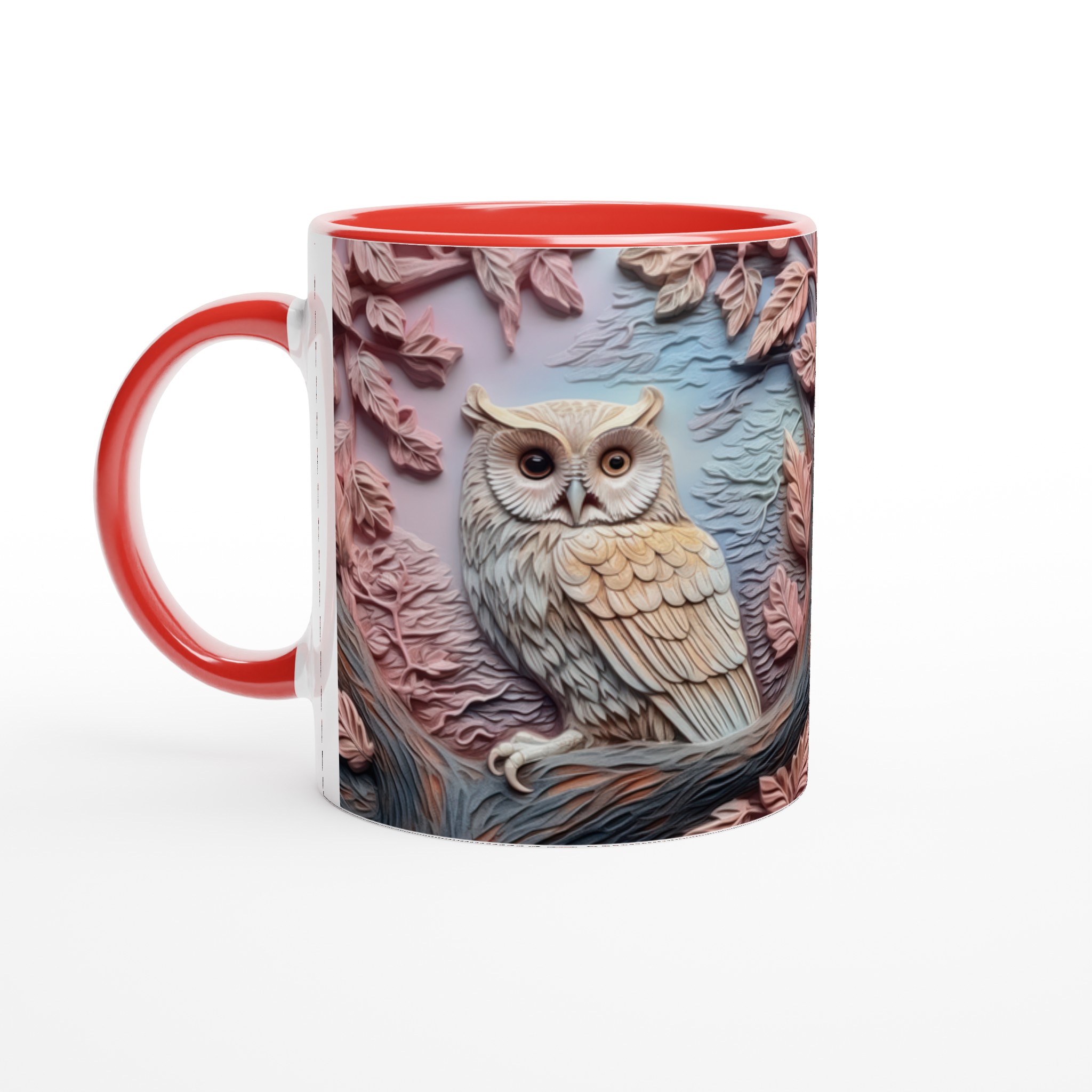 Vit 11oz keramisk mugg med elegant ugglemotiv i dämpade pastelltoner – välj din favoritfärg 5 92fe91d4-c42e-43e3-bc02-e587ce9588f1