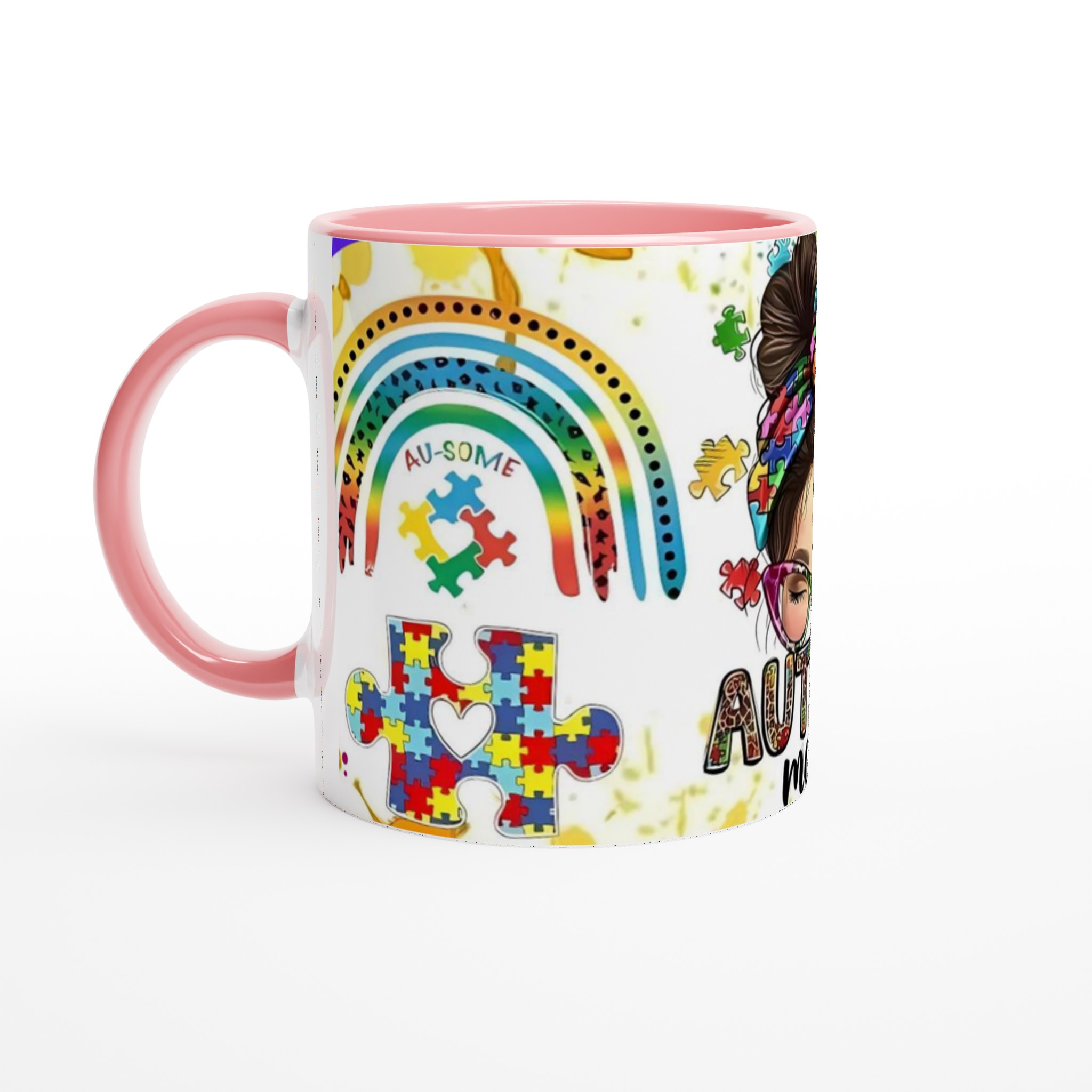Vit 11oz keramisk mugg med färgstark Autism Mom-design – välj bland sju livfulla keramiska färger 6 93255757-8416-4131-927c-e8eb04ef2943