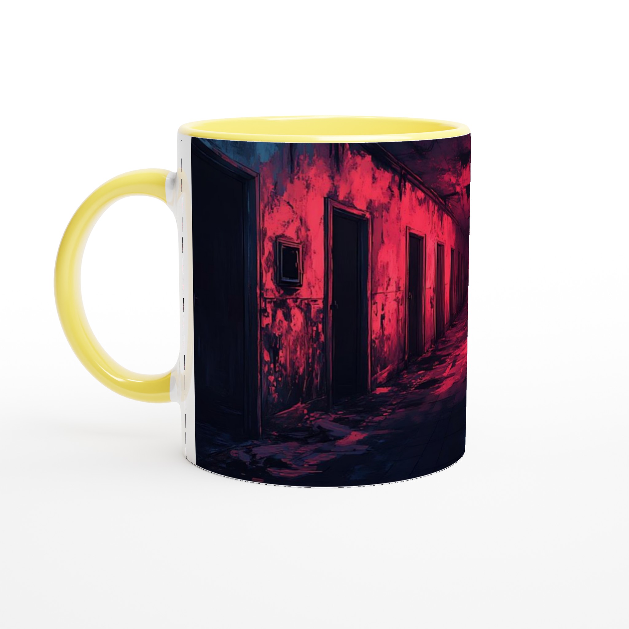 Spooky Hallway Mug – 11oz Keramisk Mugg med Surrealistisk Skräckkonst & Färgval 3 934f5410-870b-438a-83ad-6ad085ca1c0d