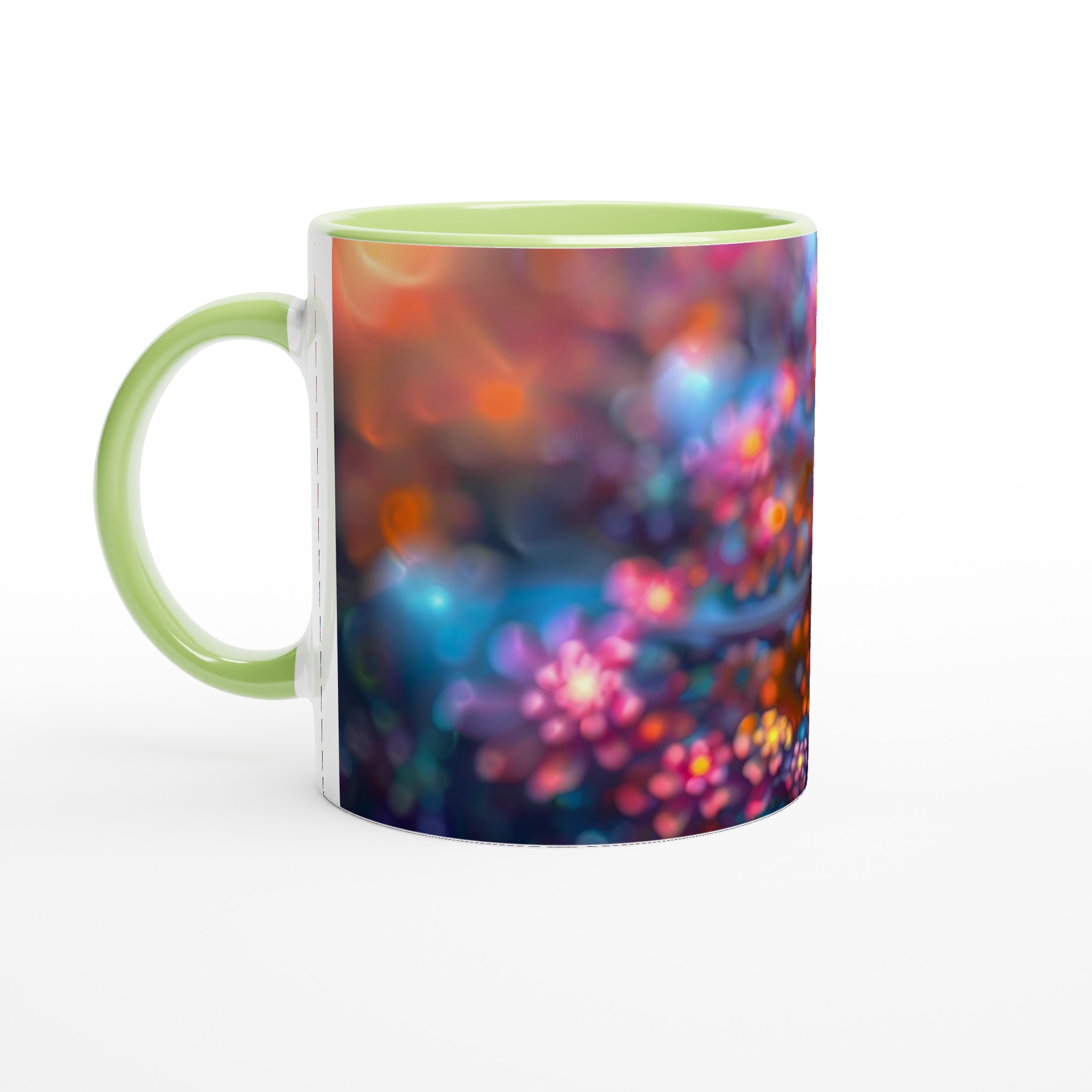 Kosmisk Blomstermugg – 11oz Keramikmugg med Hypnotisk Fraktaldesign i Livfulla Nyanser 7 935037ac-a832-4287-b008-c06c7a71af4b