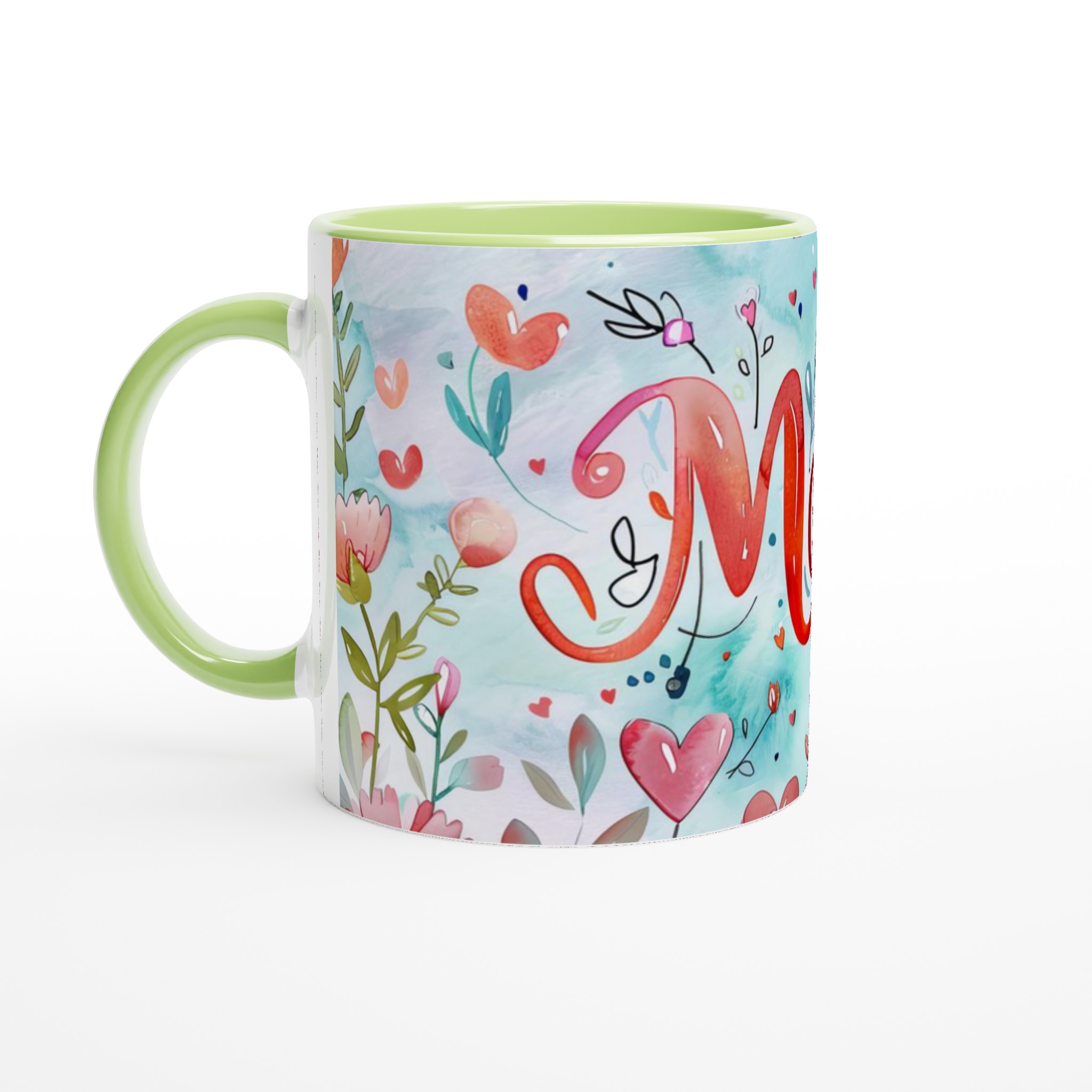 Charmig Vit 11oz Keramisk Mugg med Blomstrande 'Mom'-Design i Varma Röda Toner 8 935a0c19-2976-4859-8994-ae2aa25d775d