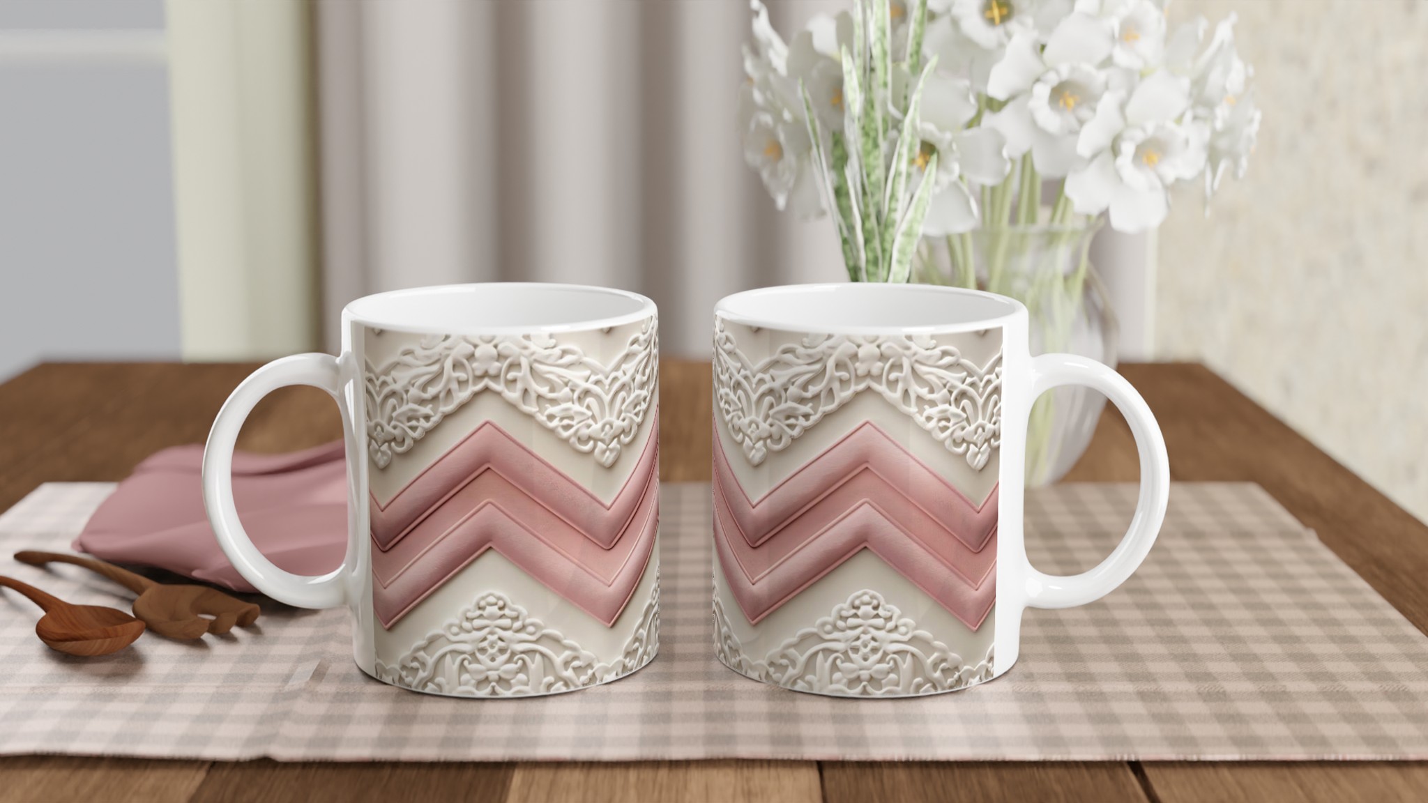 Elegant Vågmönstrad Keramikmugg – Pastellrosa & Vita Detaljer, 11oz – Välj bland 7 Färger! 11 9394d696-fafb-46ea-aeaa-c4e153790d01