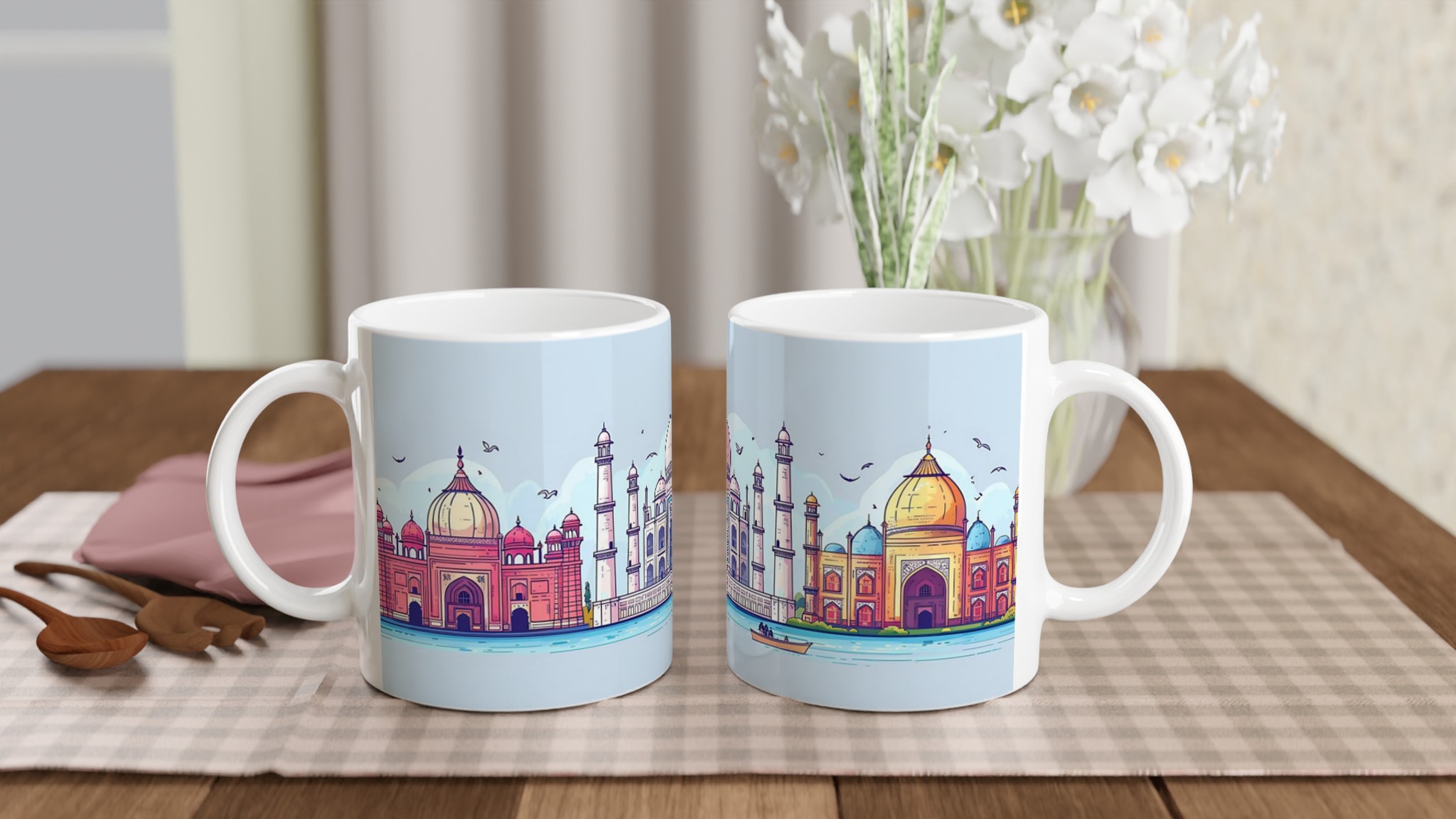 Indiska Ikoner Mugg: Historiska Landmärken i Pastell – 11 oz Keramikmugg 10 9426facf-b4f2-460a-81e9-345121257719