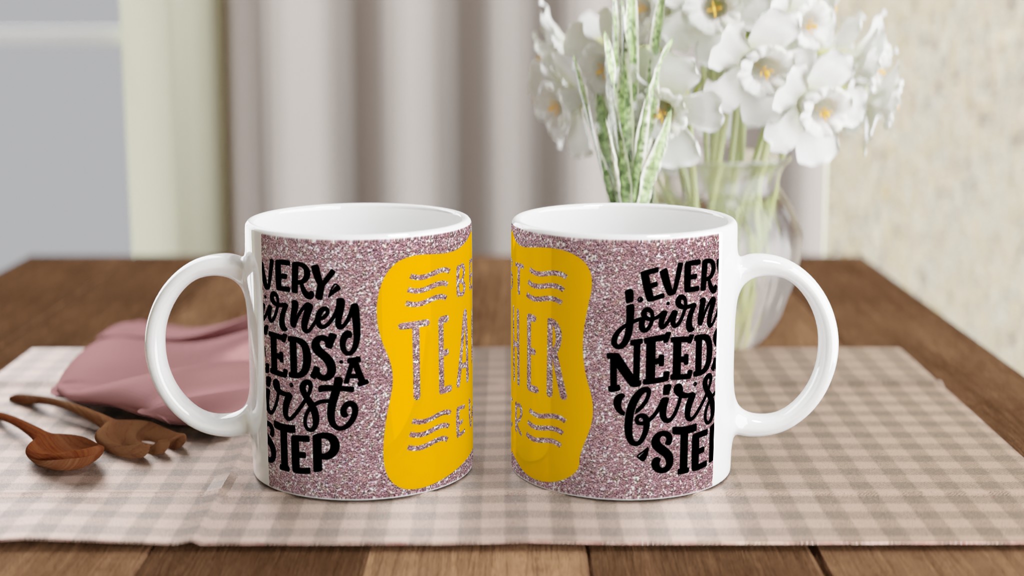 Vit 11oz keramisk mugg med glittrande hyllning till bästa läraren – välj bland sju färgglada keramiknyanser 10 94a6fd48-6569-475c-9662-621a05a0ea99