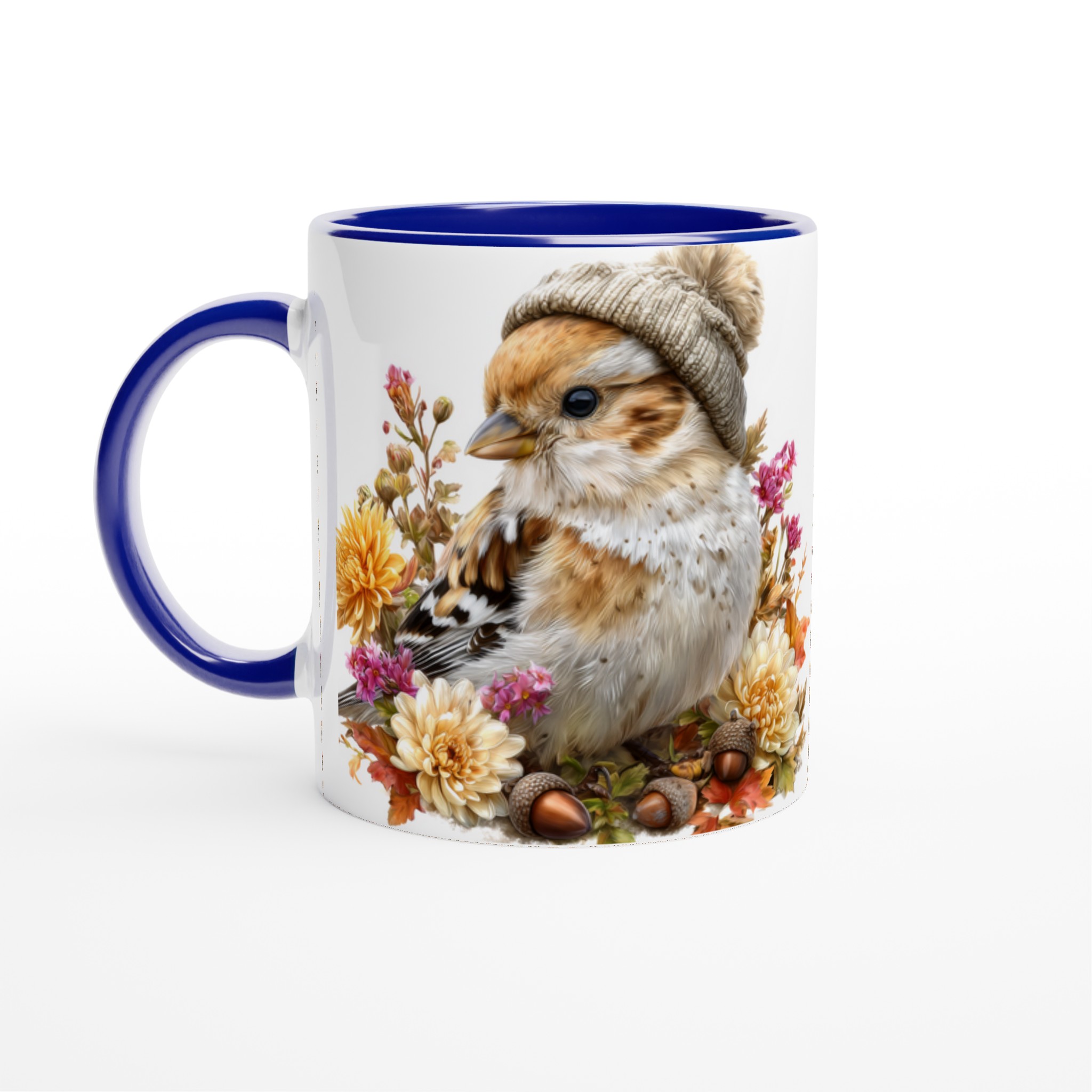 Vit 11oz keramisk mugg med charmig vinterfågel och blommor – välj bland sju färgstarka keramiktoner 2 94bcfbc8-8872-489f-806d-b37294c7cf4f