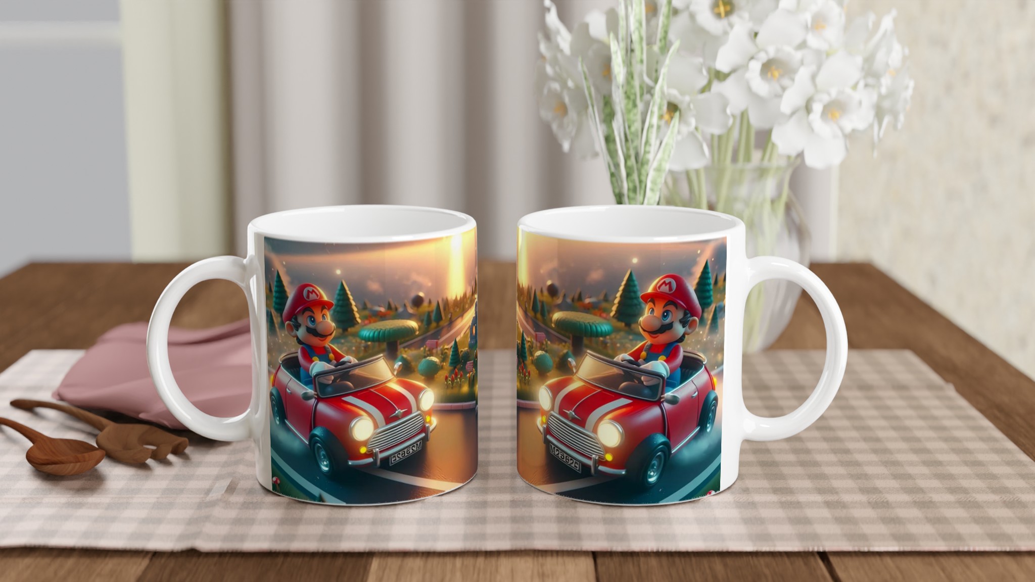Vit 11oz keramisk mugg med lekfull racerbilsdesign i flera färgstarka nyanser 10 94e72891-044f-453a-bc40-afc0fb22abea