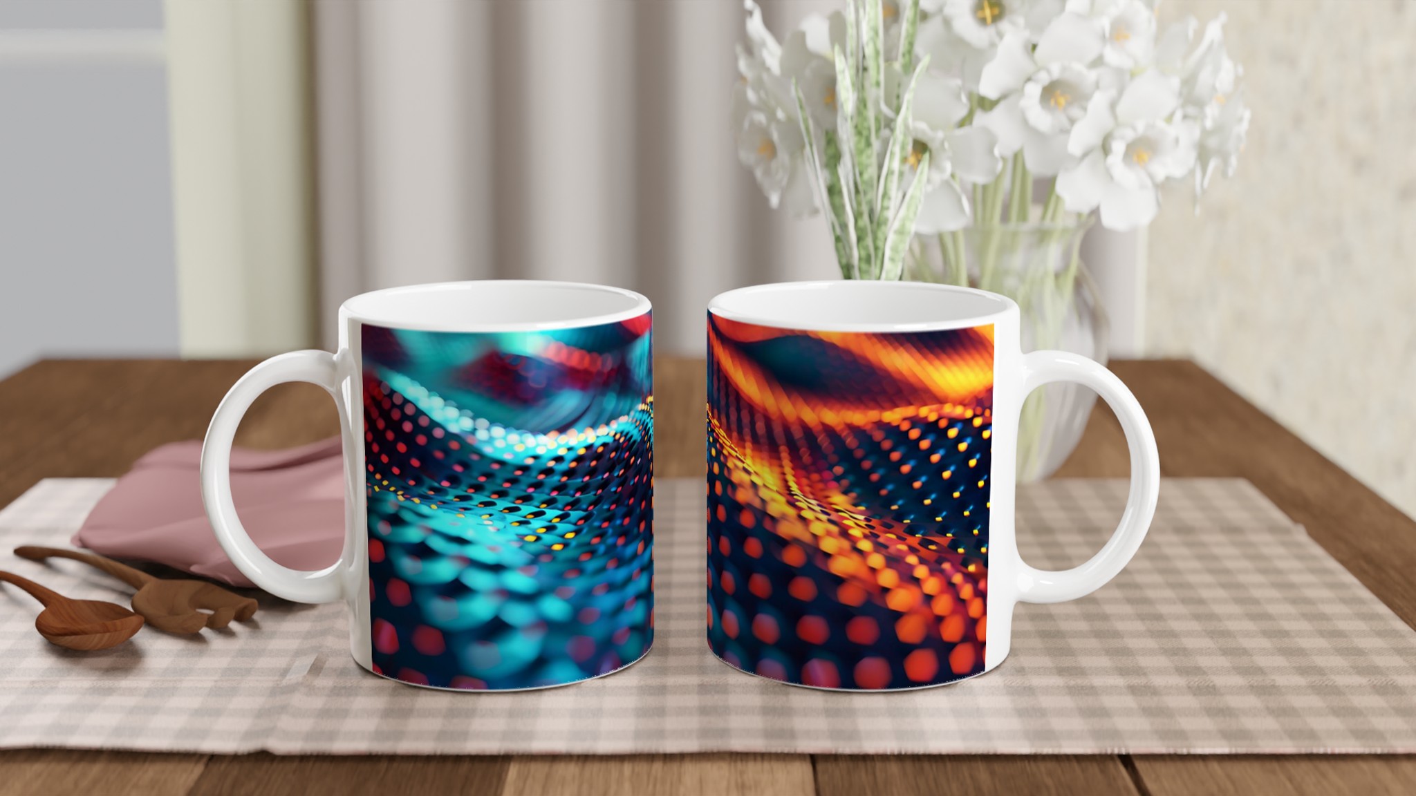 Abstrakt Neonvågor Keramikmugg – Lysande Mönster i Blått och Orange, 11oz 11 94ee3c24-5a72-4638-aef4-e1e899e02e44