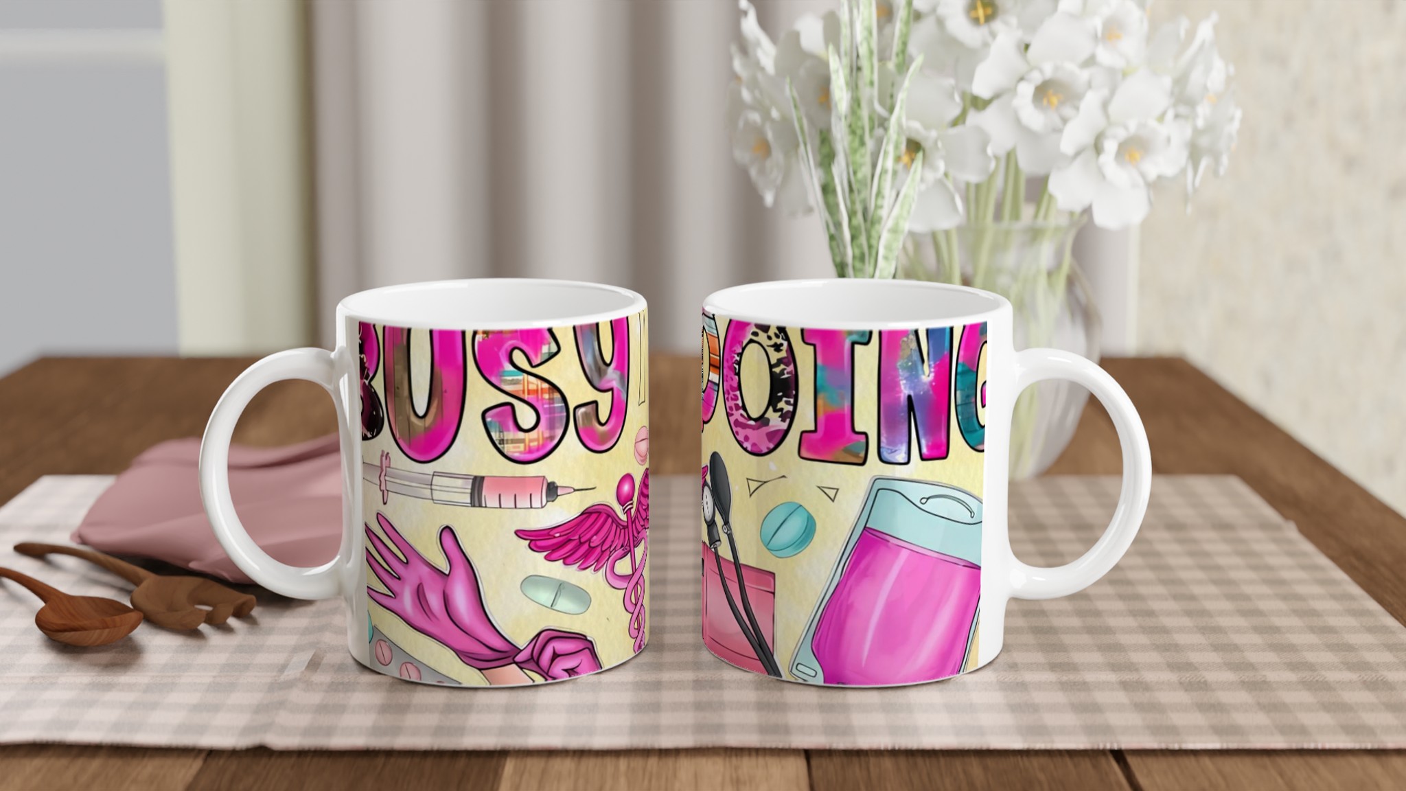 Vit 11oz keramisk mugg med livfullt medicinskt designmotiv i flera färgalternativ 10 94f8ca00-4fcf-4cbd-9004-e4f9142b67b5