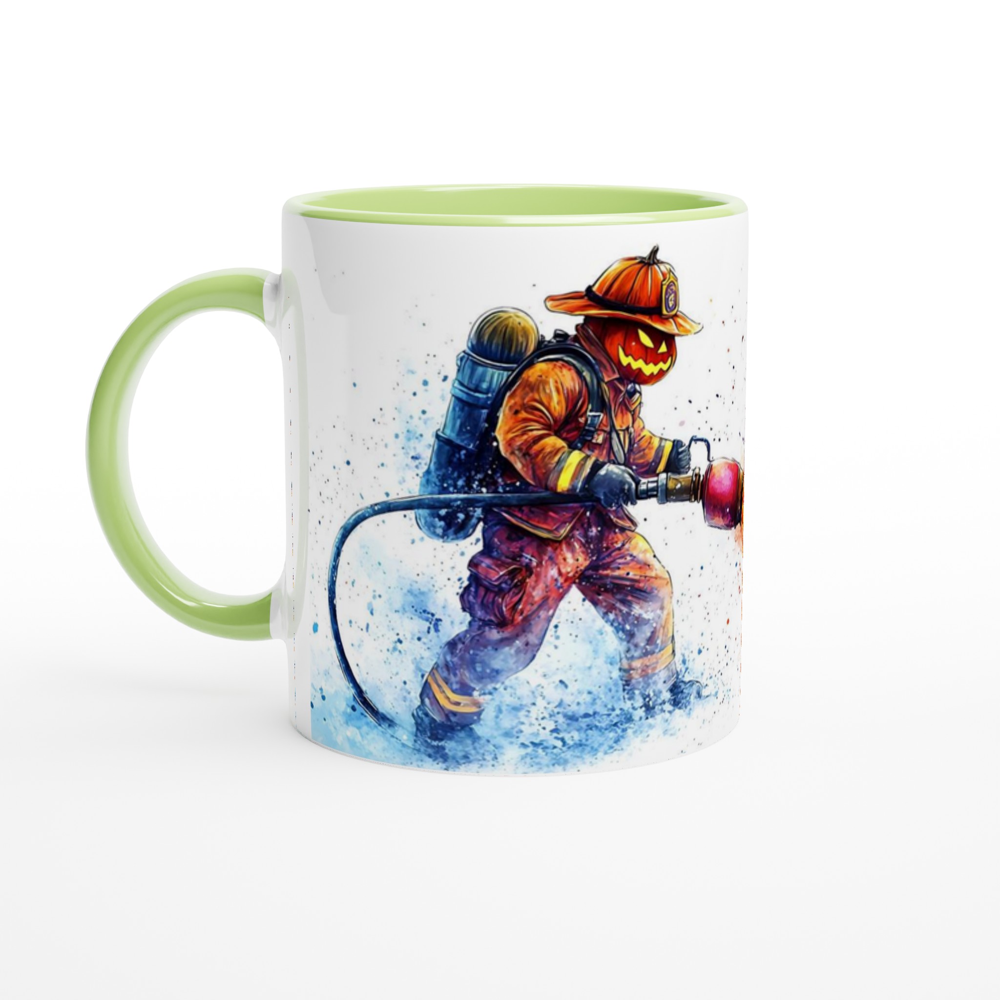 Pumpkin Firefighter Mug: Spooky Hero Watercolor Art in Your Choice of 7 Vibrant Colors 7 950fddef-fc92-42b6-96d3-6f27cab6c398