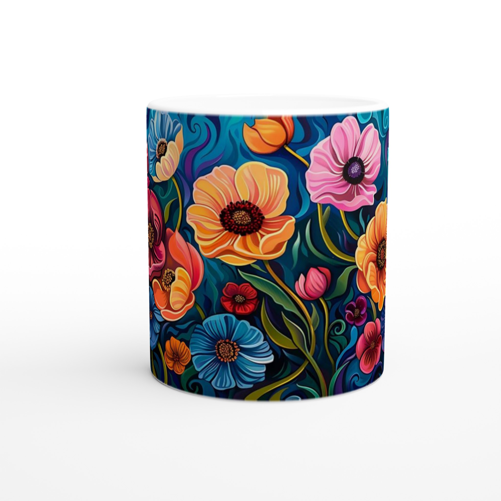 Abstrakt Blomster Keramikmugg – Konstnärlig Kaffemugg med Färgstarka Blommor och Virvlar i Ditt Val av Färg 8 951ba1c2-46b1-46b4-b1b1-32eefd511c37