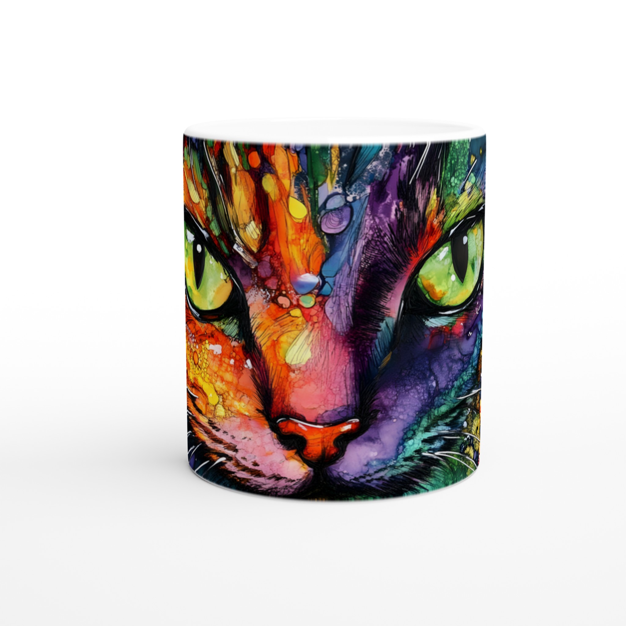 Vit 11oz keramisk mugg med färgstarkt kattmotiv – välj din favoritfärg för personlig stil 8 952fe3b7-0eca-4be3-9c69-245b21ec4a05