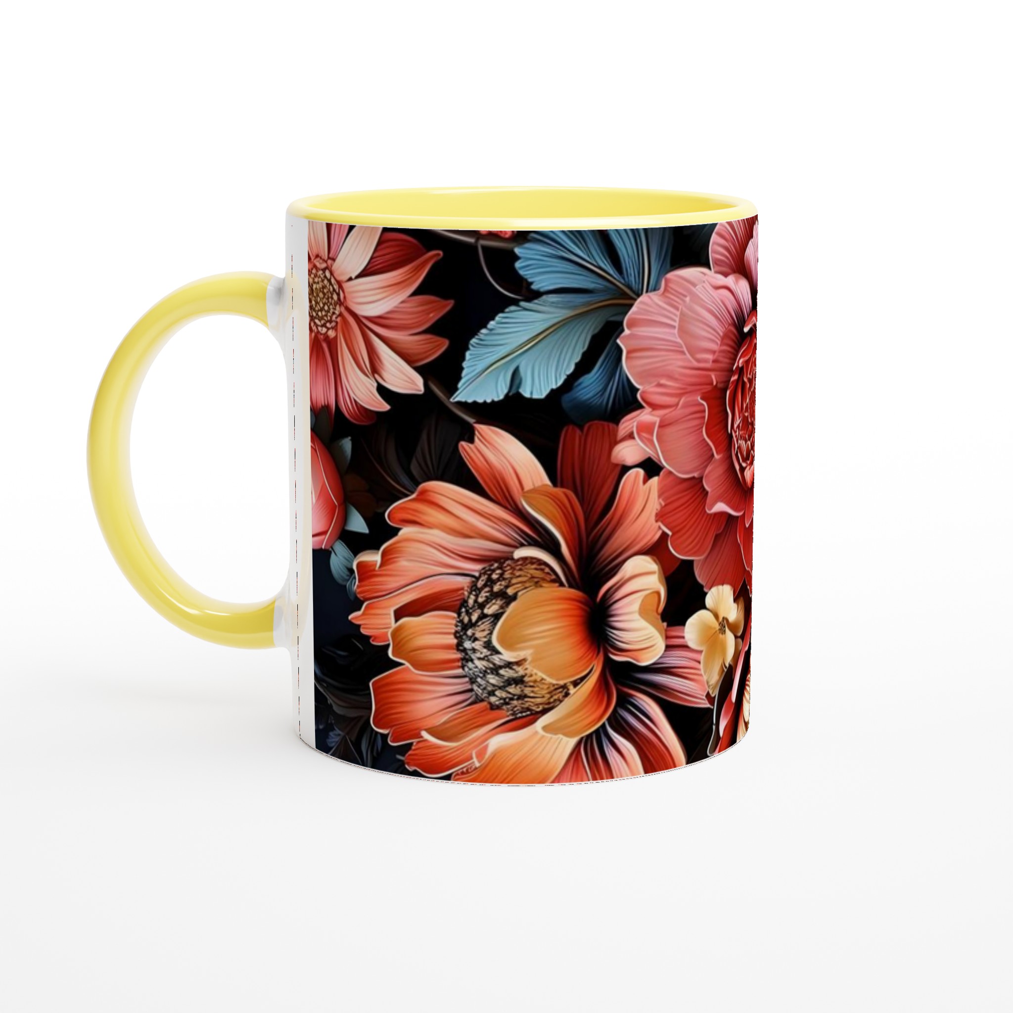 Eleganta 11oz keramikmuggar med blomsterprakt - välj bland sju stilfulla färger 3 95420943-7426-4205-a29a-821a28e87295