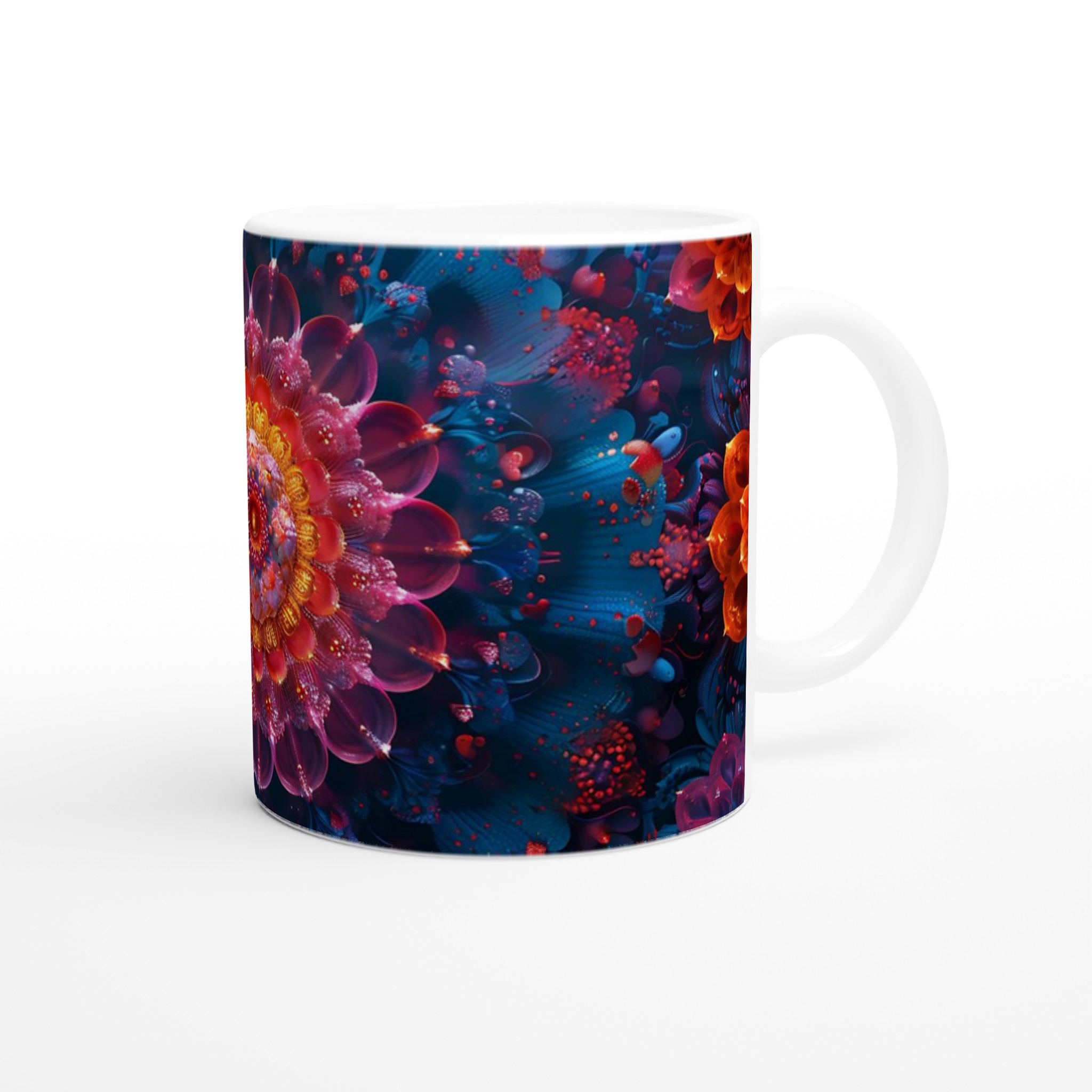 Kosmisk Blomstermugg – 11oz Keramisk Mugg med Hypnotisk Floral Design i Valfri Färg 9 9544ad69-bac7-4779-be4d-2764decfc7e2