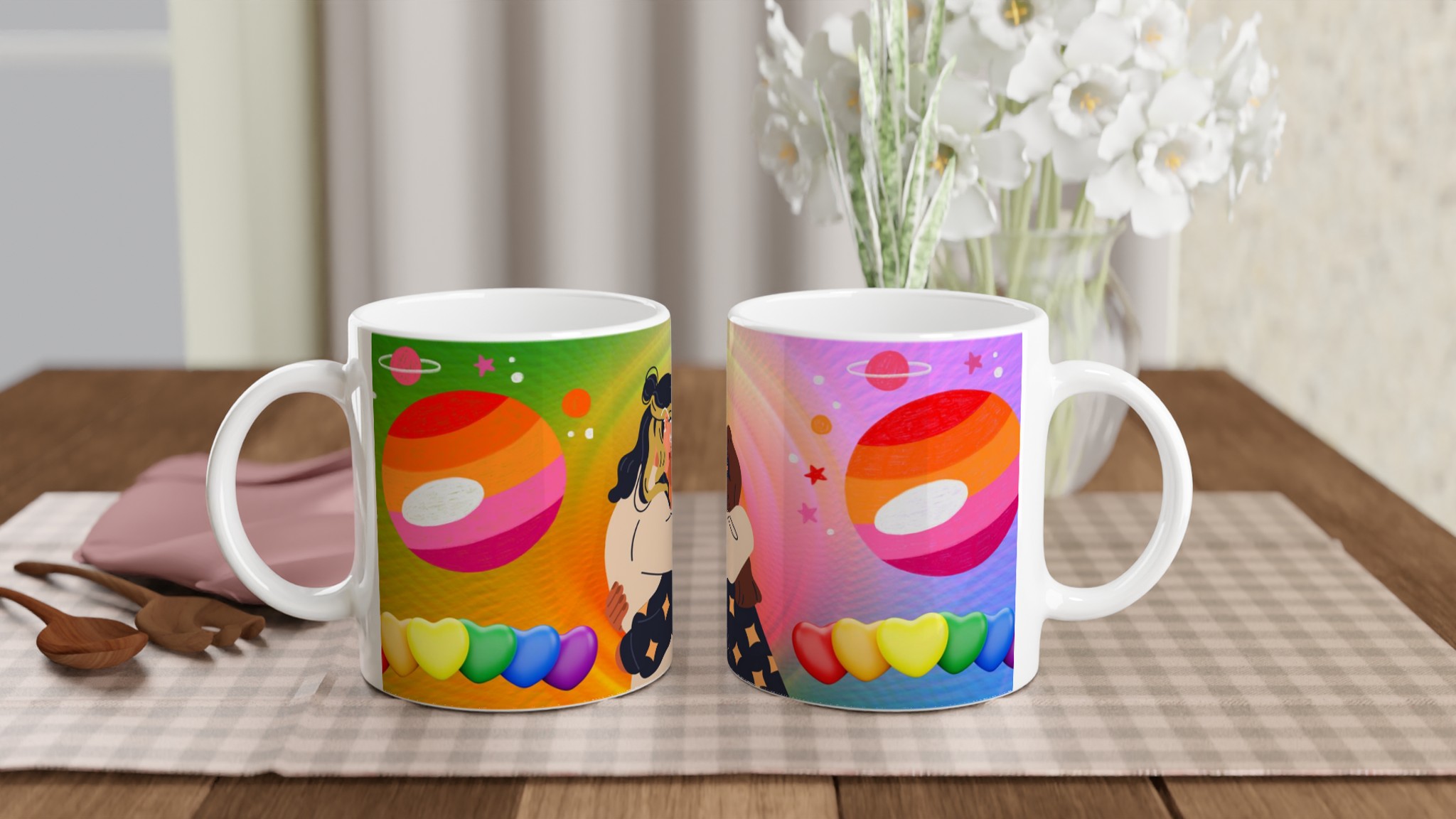 Vit 11oz keramisk mugg med färgstarka kärleksfulla och regnbågsmotiv – välj din favoritfärg 10 955c686b-42aa-4658-a75c-c51548ee87fc