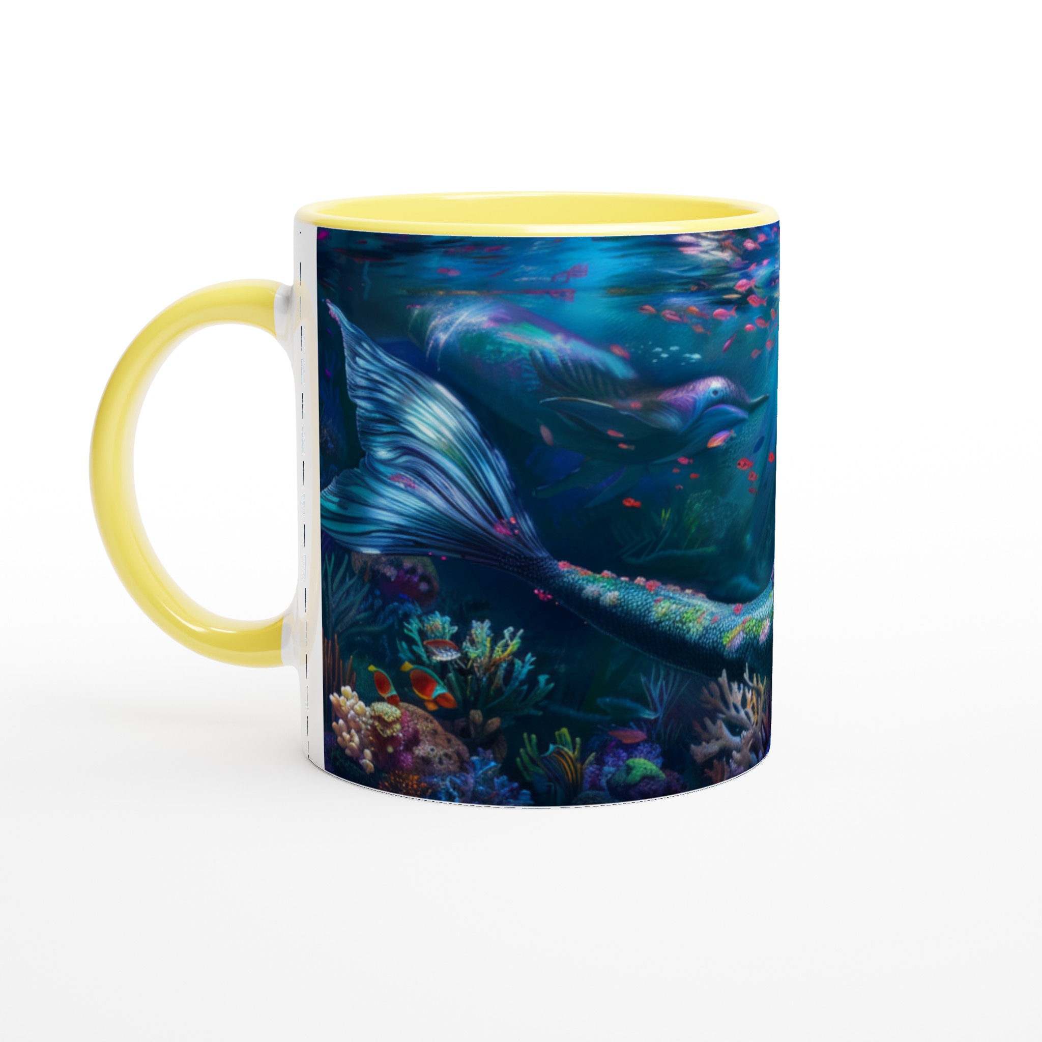 Vit 11oz keramisk mugg med fantasy-sjöjungfru i färgstarkt undervattenslandskap – välj din favoritfärg 3 9565122b-4be9-456c-b922-5866aaa2293c