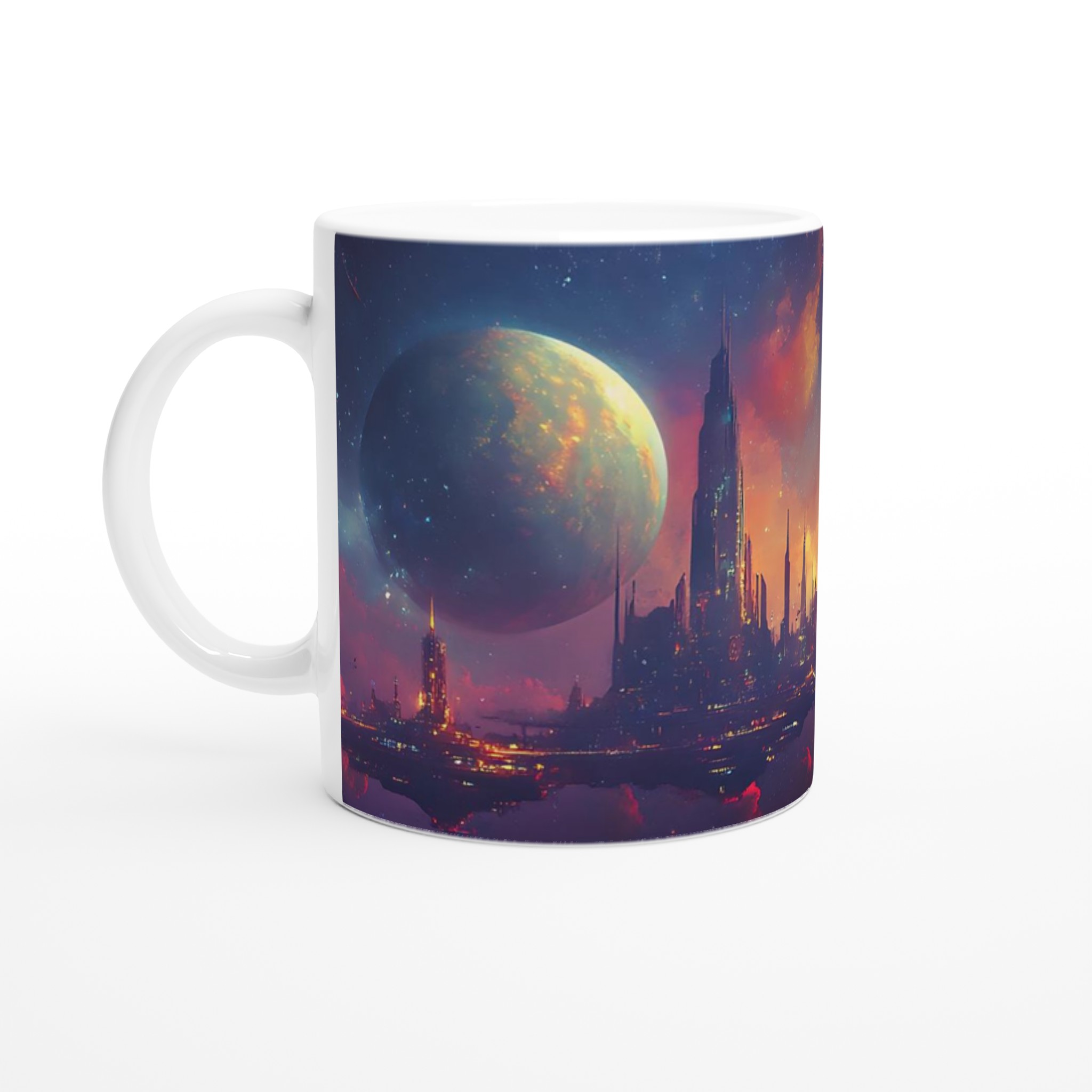 Futuristisk Stad vid Skymningen 11oz Keramikmugg – Drömsk Sci-Fi Vibe i Flera Färger 1 956a6c1e-12bb-4e56-9170-5631cb5d7f9b