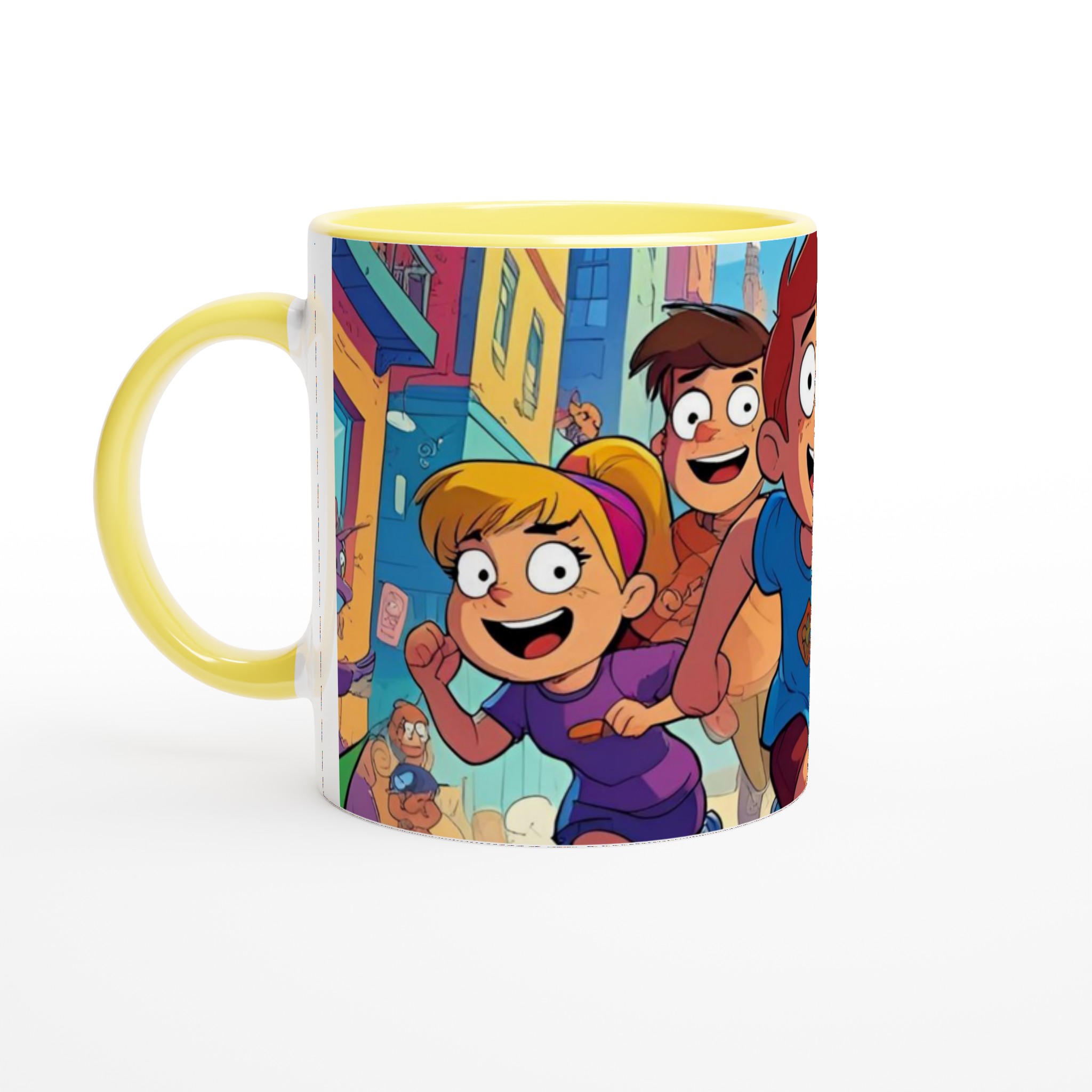Vit 11oz keramisk mugg med färgsprakande äventyrsdesign i ditt val av sju livfulla färger 3 957c0935-0543-43a9-9641-949cc11562f4