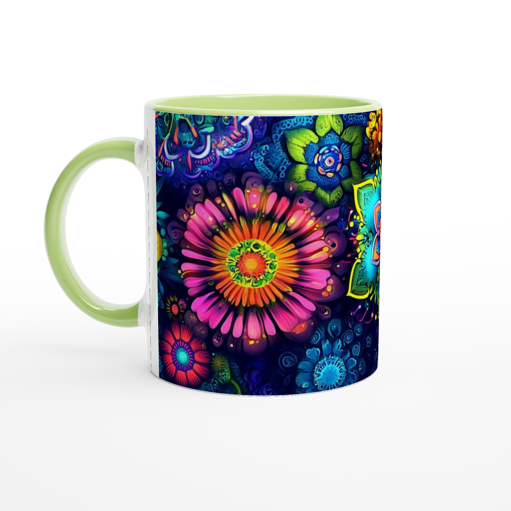 Psykedelisk Floral Mugg – Livfulla Mandala Blommor i 11oz Keramik, Välj Din Färg! 7 95b17d7b-5560-4f71-aee1-99758ecd1ccf