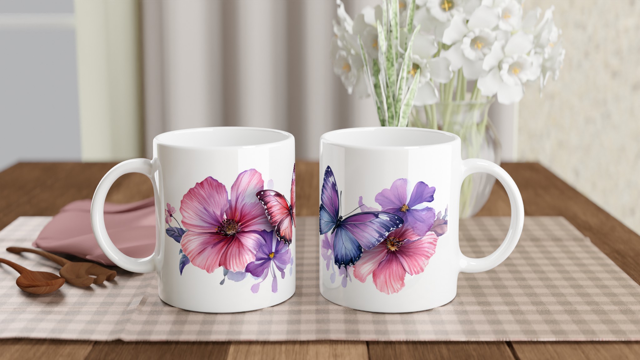 Fjärilsdröm Keramikmugg - 11oz Konstnärlig Mugg med Akvarellblommor & Fjärilar i Väljfri Färg 10 95c32c85-8cf1-4208-a87e-b2e0bc4200b2