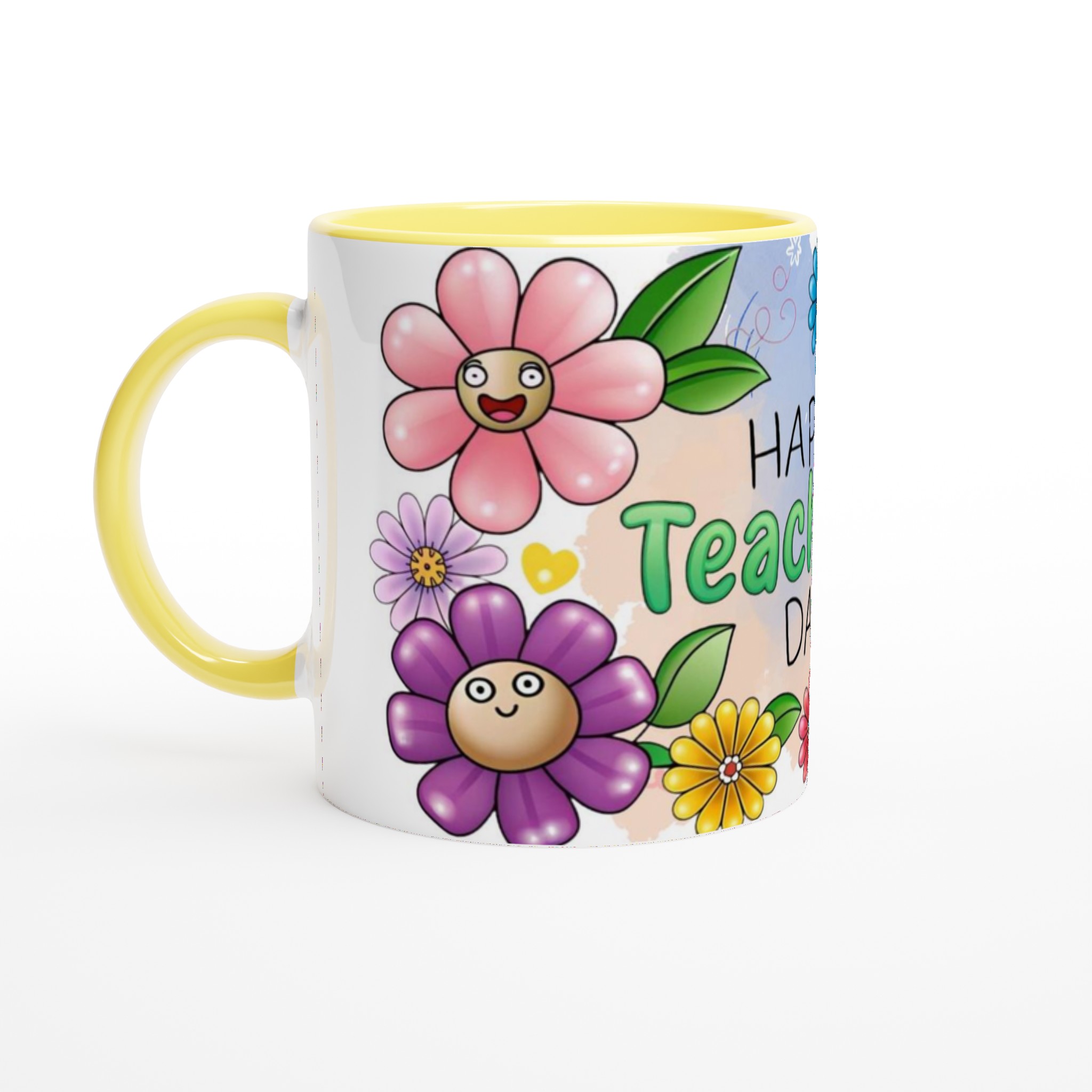 Happy Teacher's Day Ceramic Mug – Bright Floral Fun in Your Choice of Seven Colors 3 962f5763-7b30-420c-8f66-abea911b370c