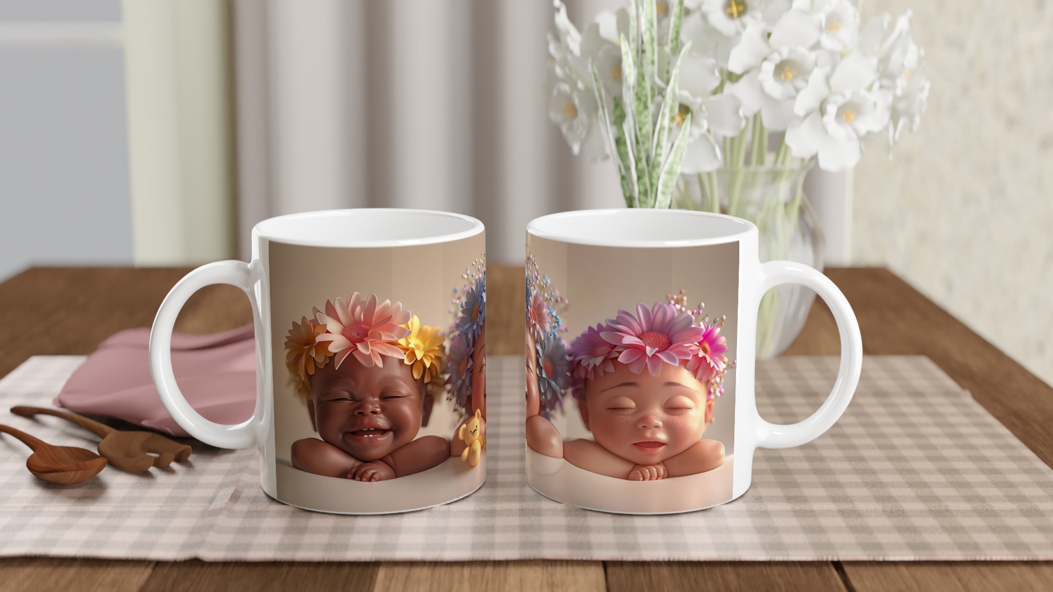 Vacker Mugg med Motiv av Babyansikten i Blommor – Perfekt Present för Alla Tillfällen 10 963dd54c-95b9-4641-a31e-9cb987488989