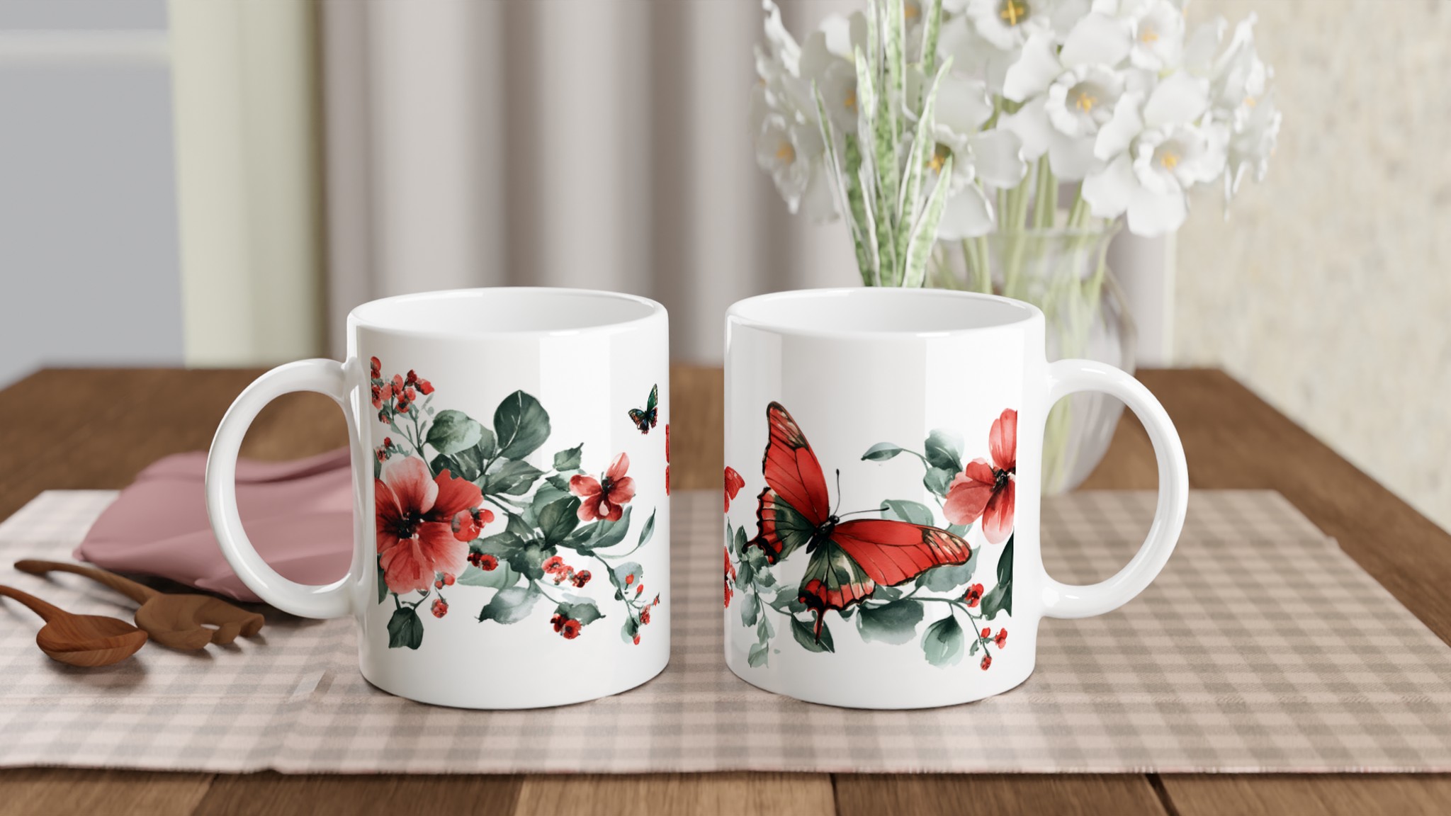 Fjäril och blomsterakvarell 11oz Keramisk Mugg – Välj bland 7 Livfulla Färger 10 96429dec-0490-47ce-a013-db69013aa0e4