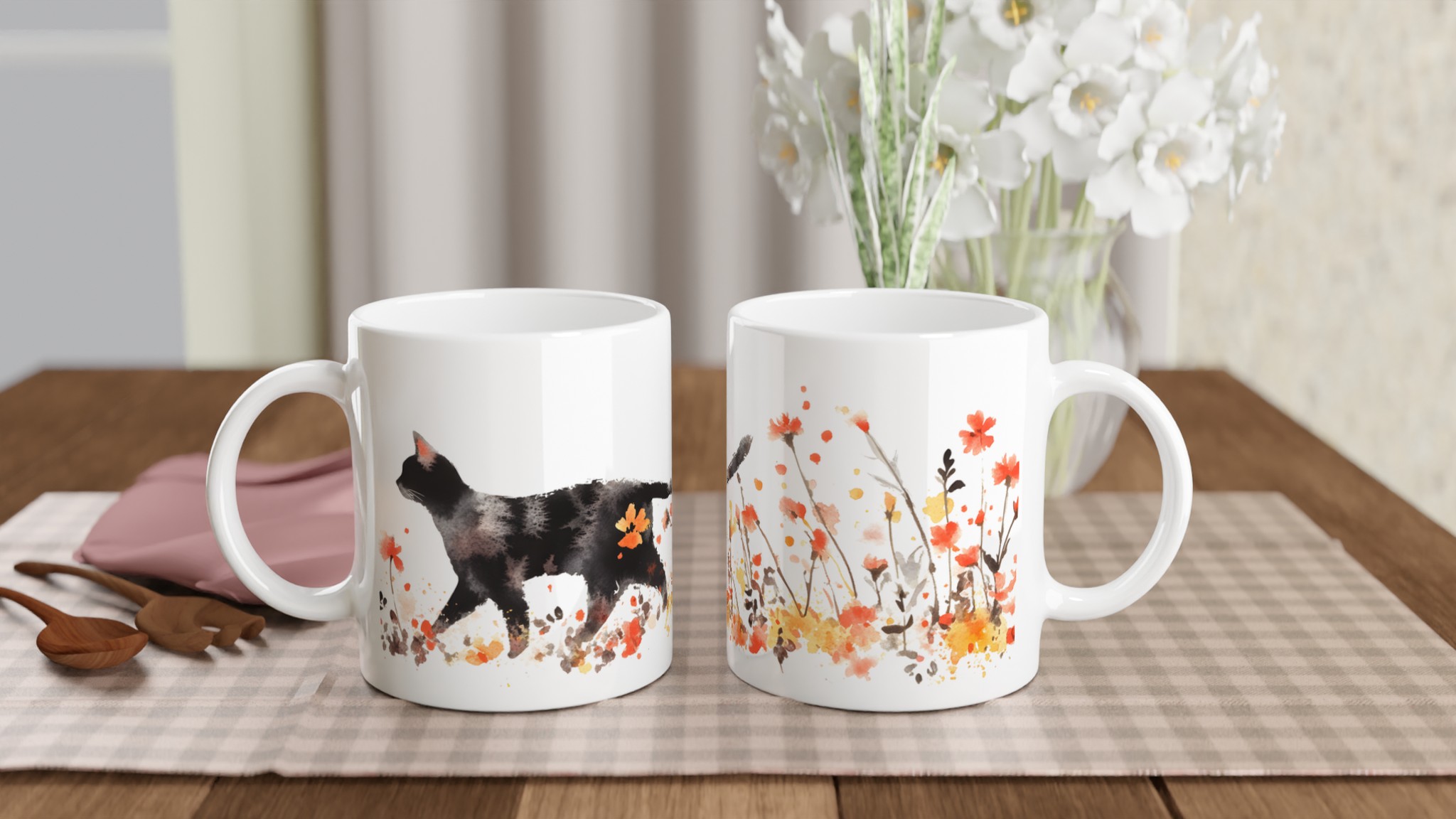 Konstfull Katten i Blomstermarken – 11oz Keramisk Mugg för Kattälskaren i Valfri Färg 10 964f284b-3f57-4547-b00f-499185c46b4b