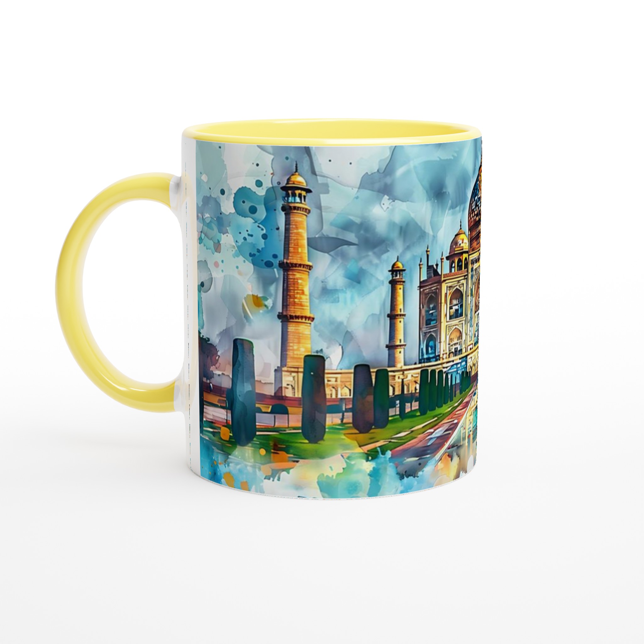 Taj Mahal Akvarellmugg – Konstnärlig 11 oz keramikmugg i ditt val av sju livfulla färger 3 967a5c8d-5b55-4bed-95d5-d64500b11624