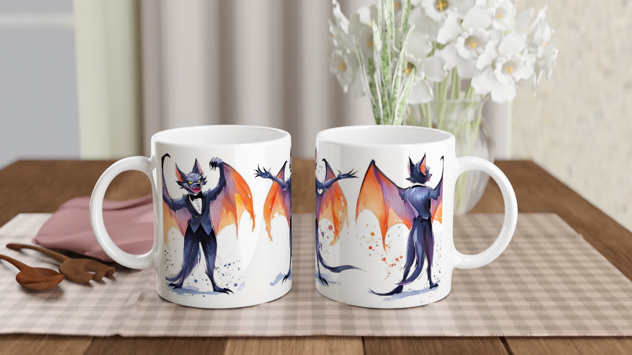 Mystisk Fladdermus Akvarell Mugg - Unikt Tryck med Vibrerande Färger | 11oz Keramisk Kaffekopp 10 9698bab0-11ea-45ec-9177-8a2ccb75f597