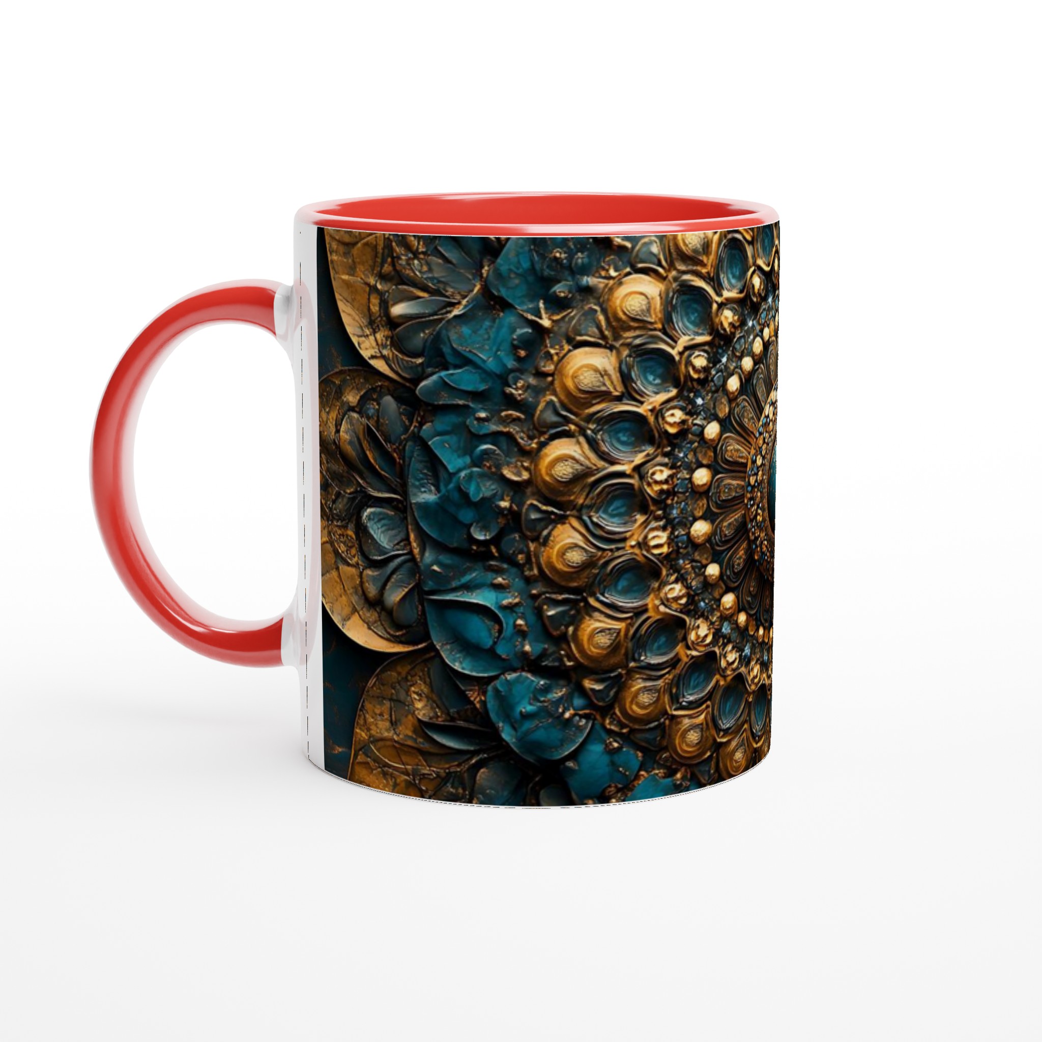 Mångfärgad 11oz Keramisk Mugg – Konstfull Mandala Design i Guld & Blått 5 96da74a9-2c8d-4ac5-a919-17ebcfdbb719