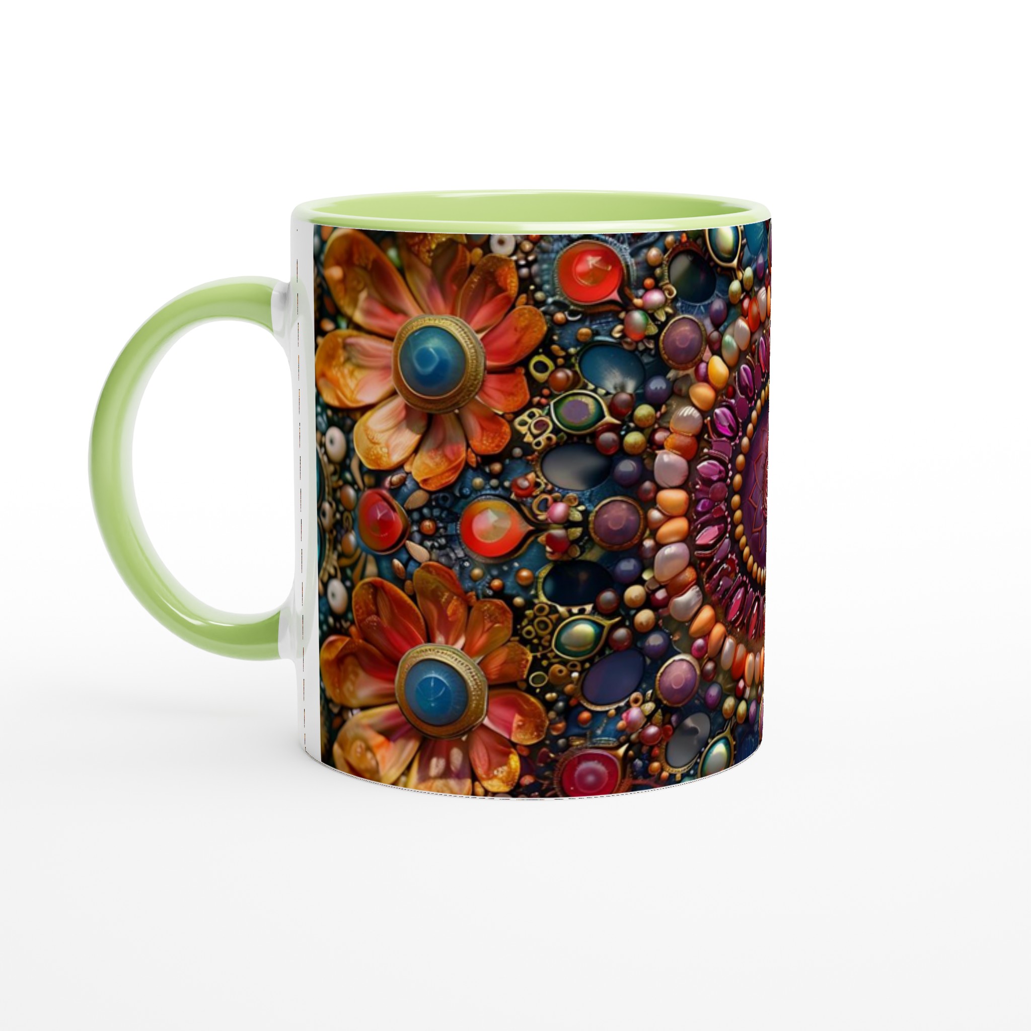 Bohemisk Blomstermandal Keramikmugg – Konstnärlig 11oz Kaffemugg med Färgglada Juveltoner 7 96dab297-86ba-4f76-98e5-3f86bf255bdf