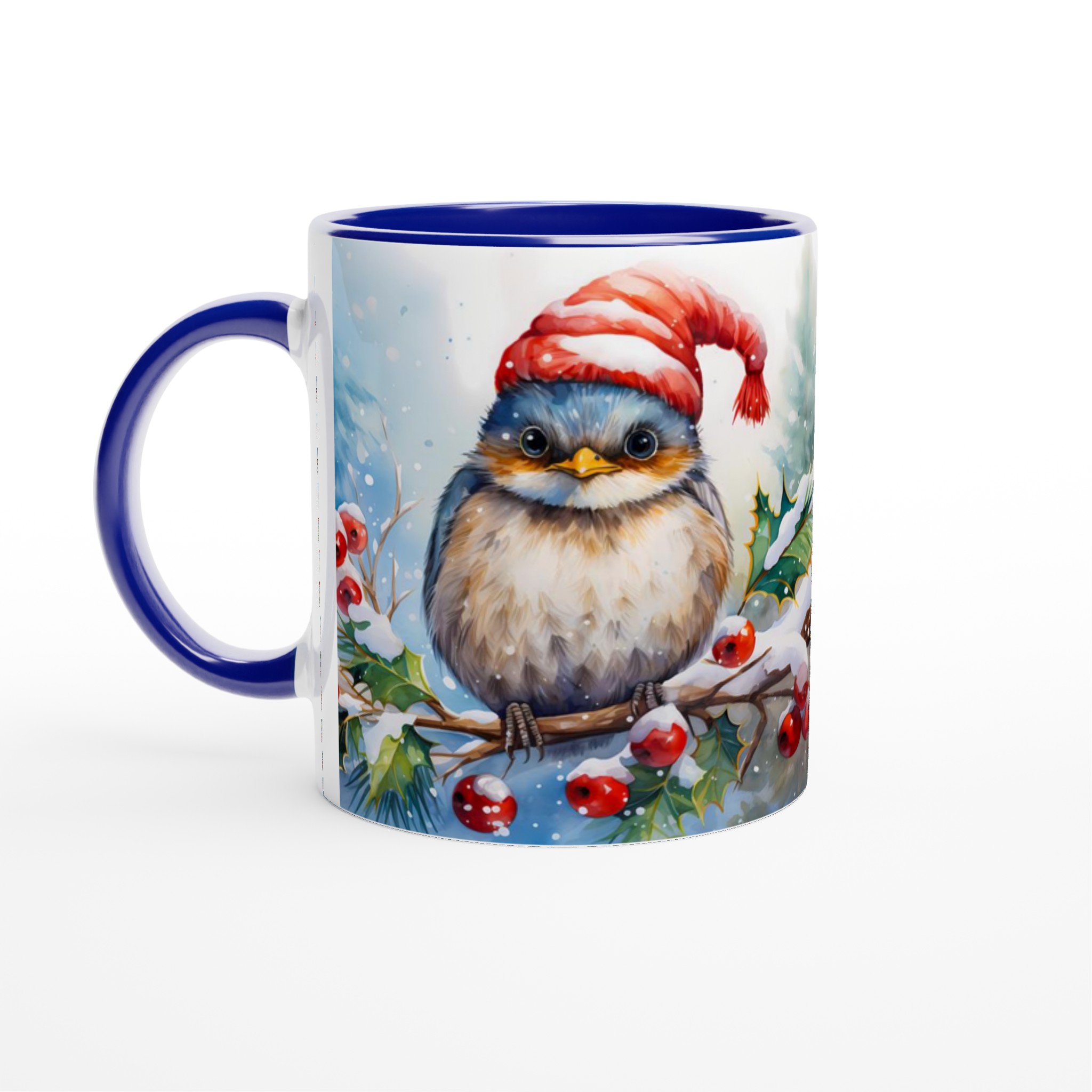 Mysig Julpippi Mugg – Vinterfågel med Tomteluva, Akvarellstil, Flera Färger – 11 oz Keramisk Kaffemugg 2 97045079-fd1a-488a-983f-25b65ef8408c