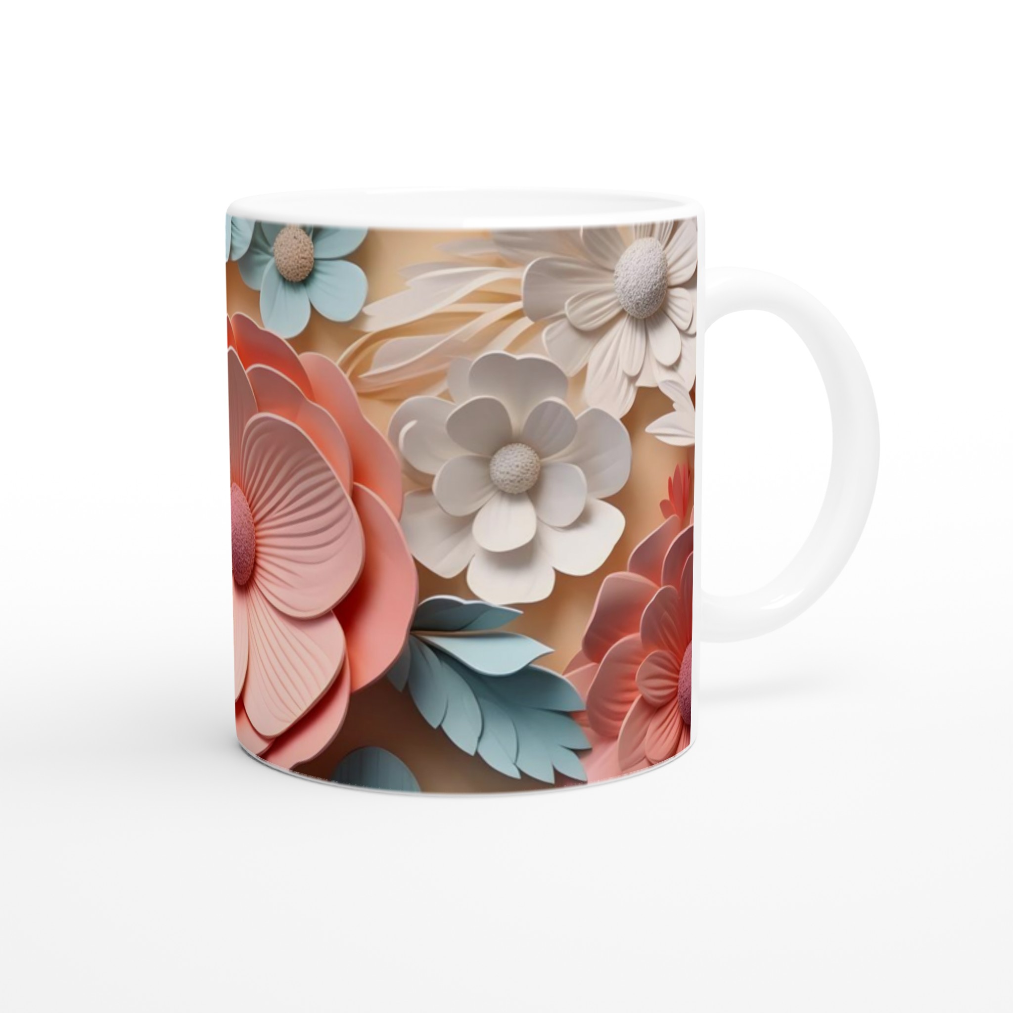 Vit 11oz keramisk mugg med blommönster – välj bland flera färgglada keramiktoner 10 97129bd7-ca60-4c81-b9a4-8504527a6ece
