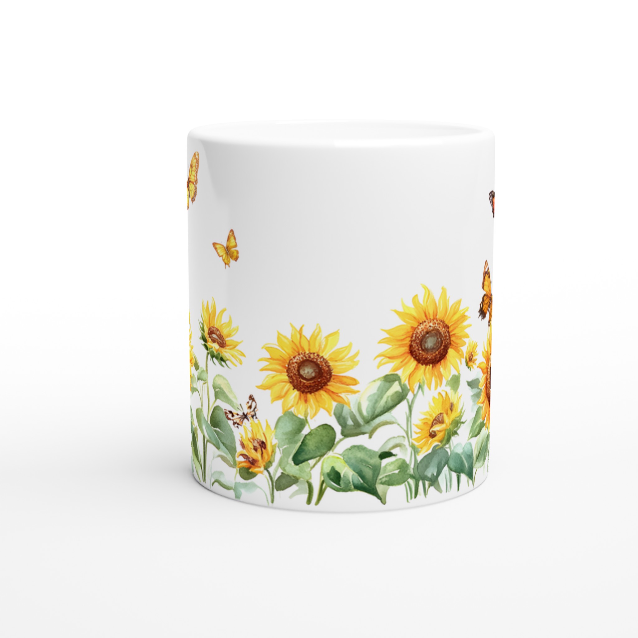 Solros- och fjärilsmugg – Keramisk 11oz kaffemugg i ditt val av 7 färger 8 972f0841-3c95-47df-a5f5-07c592e34270