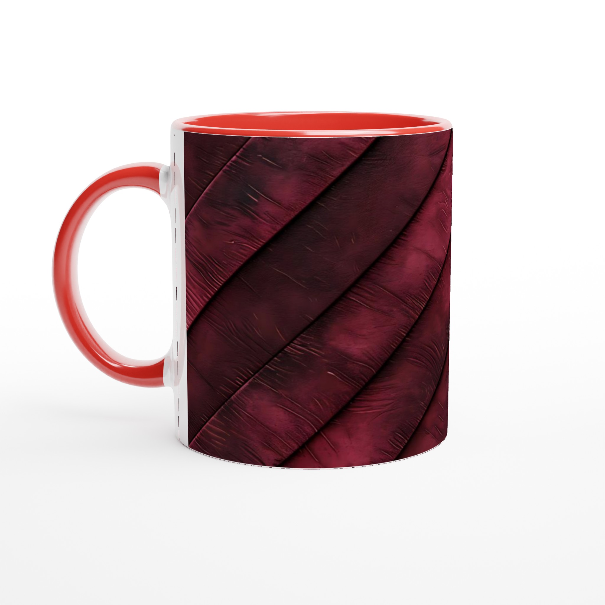 Vit 11oz keramisk mugg med elegant mörkröd läderstruktur – välj din favoritfärg 5 97414b79-de7b-4646-badf-718b677d5fe2