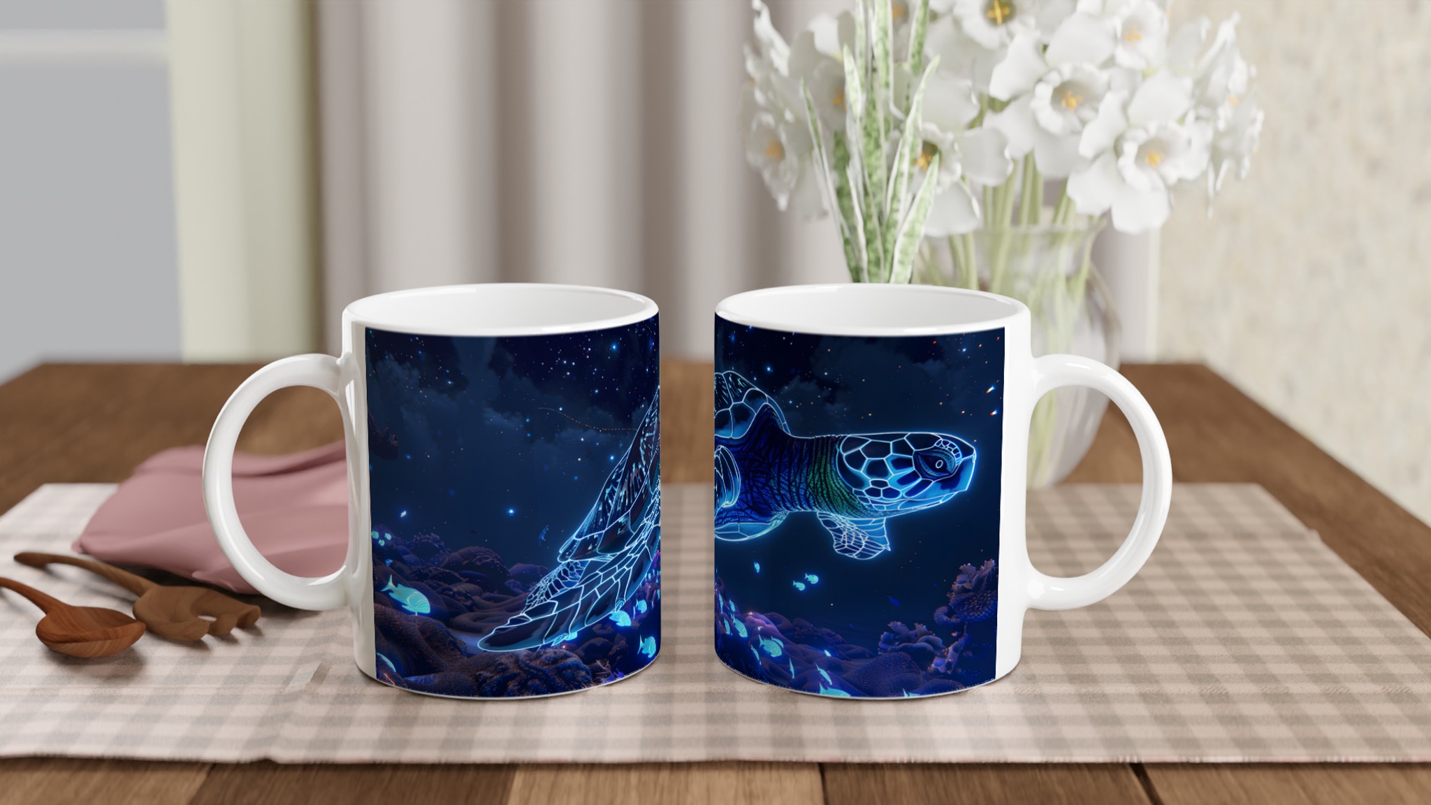 Glödande Neon Havssköldpadda 11oz Keramisk Mugg – Drömsk Akvatisk Design 10 9777853d-a75a-4920-9522-f1370bd55126