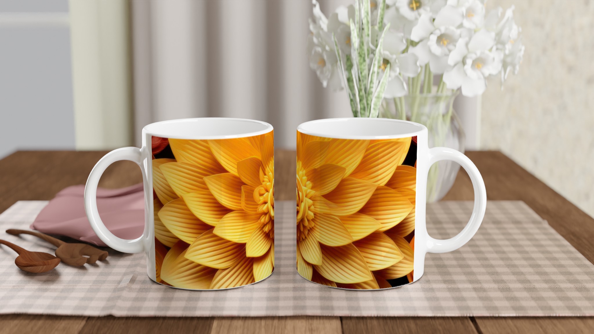 Elegant Vit 11oz Keramisk Mugg med Livfullt Blomstertryck – Välj Din Färg 10 98069e94-7889-4857-a645-9d3bda905c29