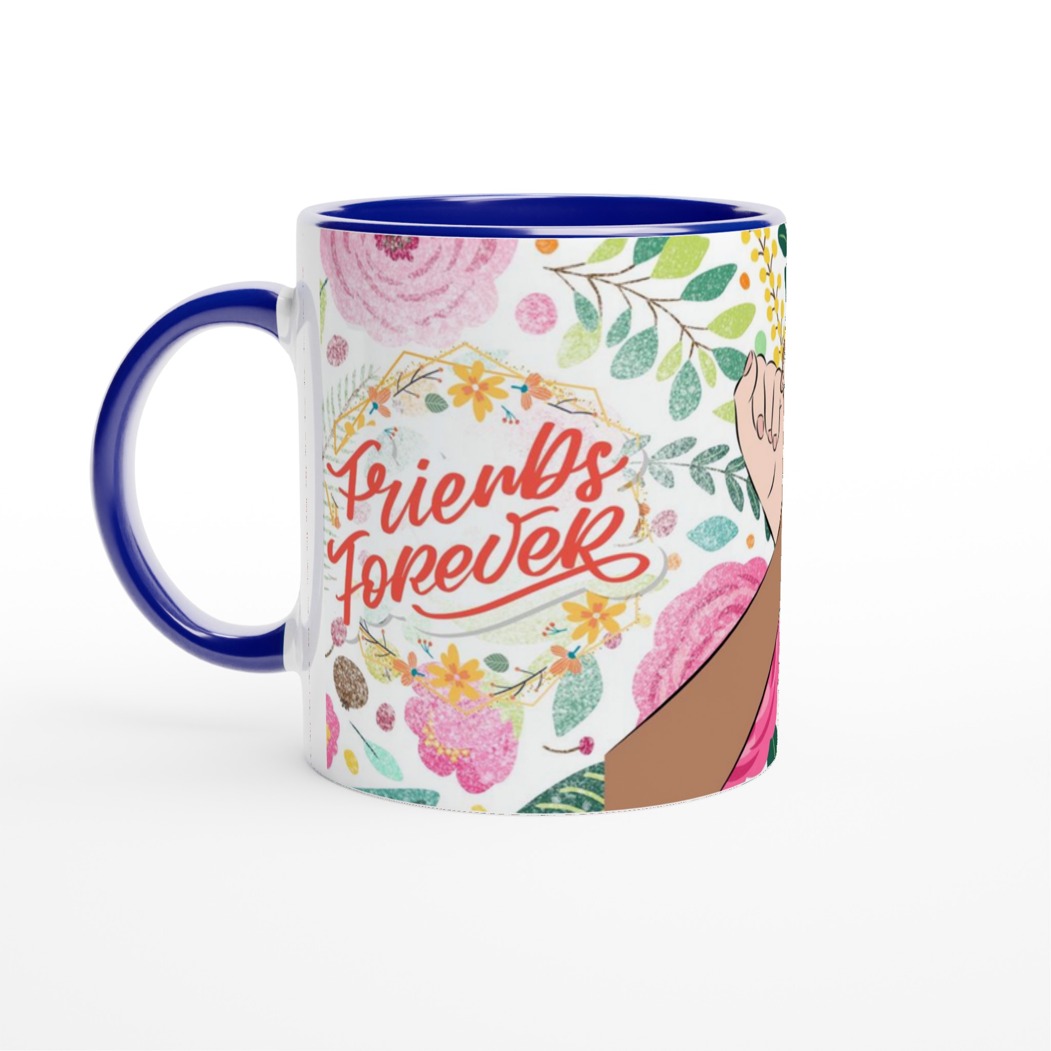 Vit 11oz keramisk mugg med "Friends Forever" blomsterdesign – välj din favoritfärg för personlighet 2 9810fde2-28df-4ffc-a395-80968955d70e