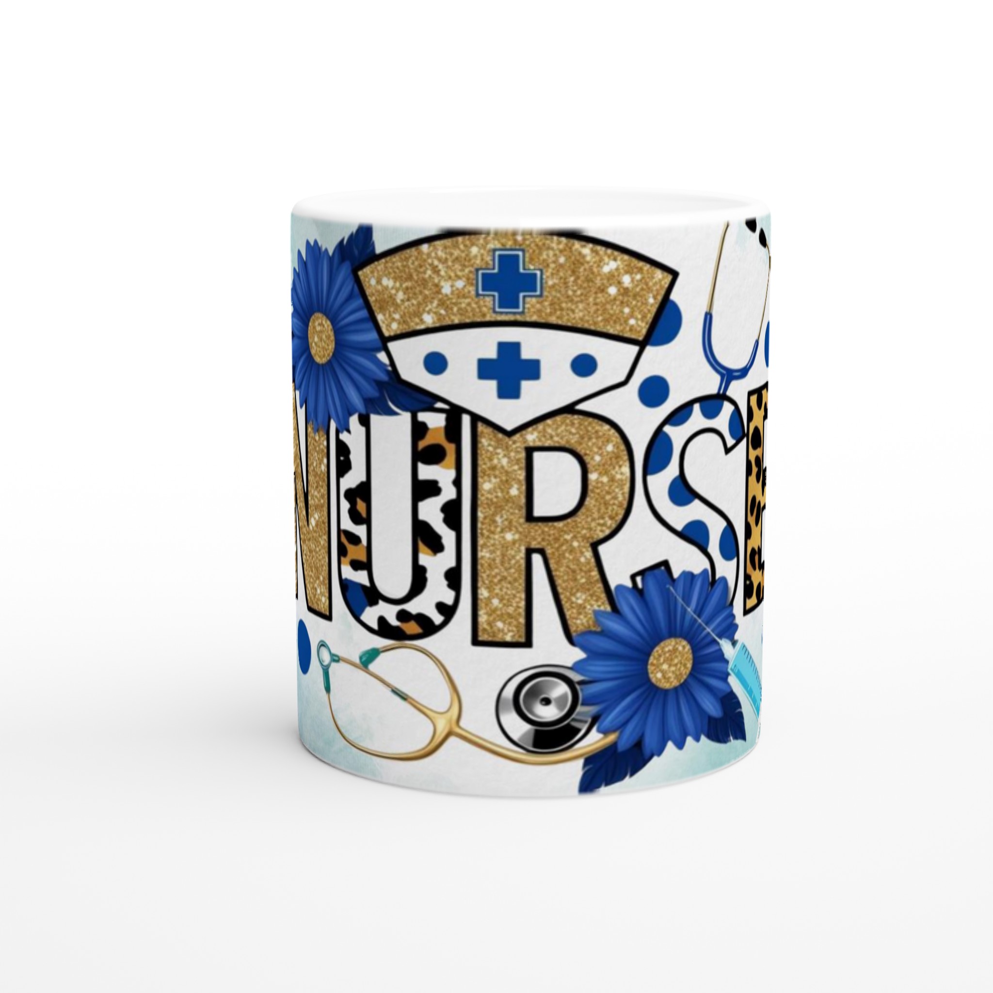 Stilren Vit 11oz Keramisk Mugg med Nurse-design i Guld, Leopard och Blått – Välj Din Favoritfärg! 9 98318382-b05a-49f6-90ca-edf91931d19b