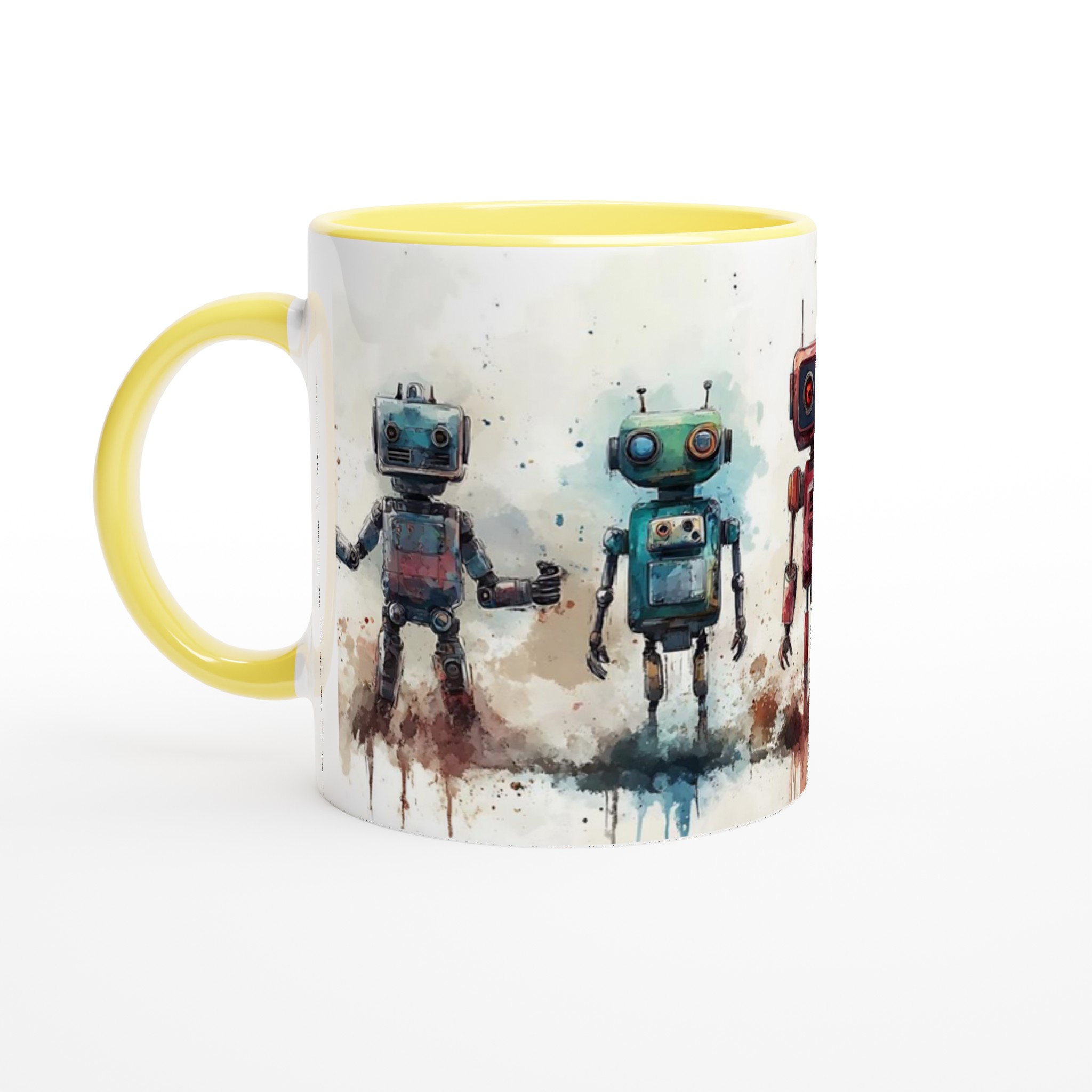 Retro Robot Vänner 11oz Keramikmugg – Konstnärlig Akvarell Design i Flera Färger 3 98d20db4-07bb-4efe-8ef4-93b87e17904a