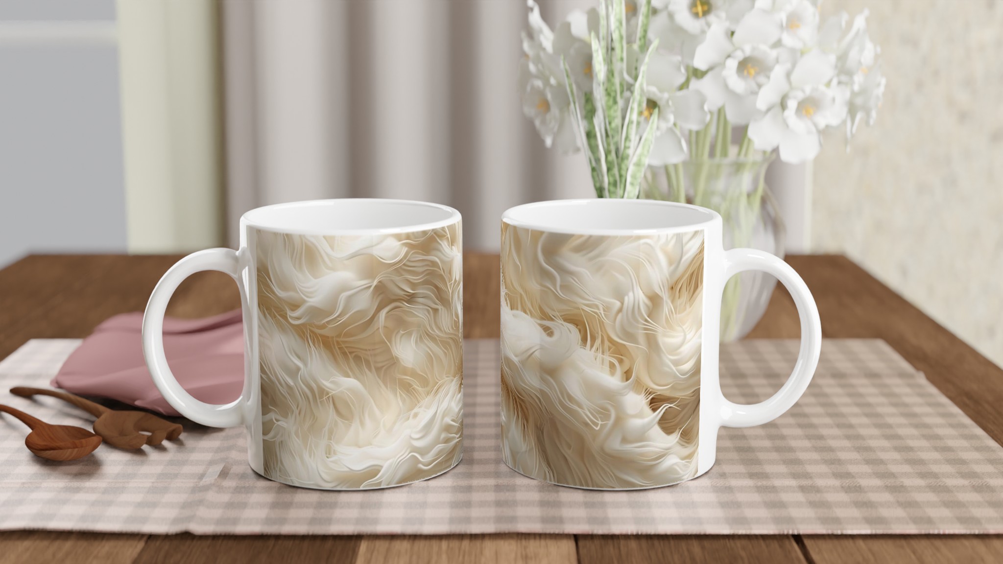 Abstrakt Krämvit Konstnärlig Keramikmugg - 11oz, Vågor & Virvlar, Välj Bland Flera Färger 10 992b36da-8cab-4ac4-8cff-bced6e520e56