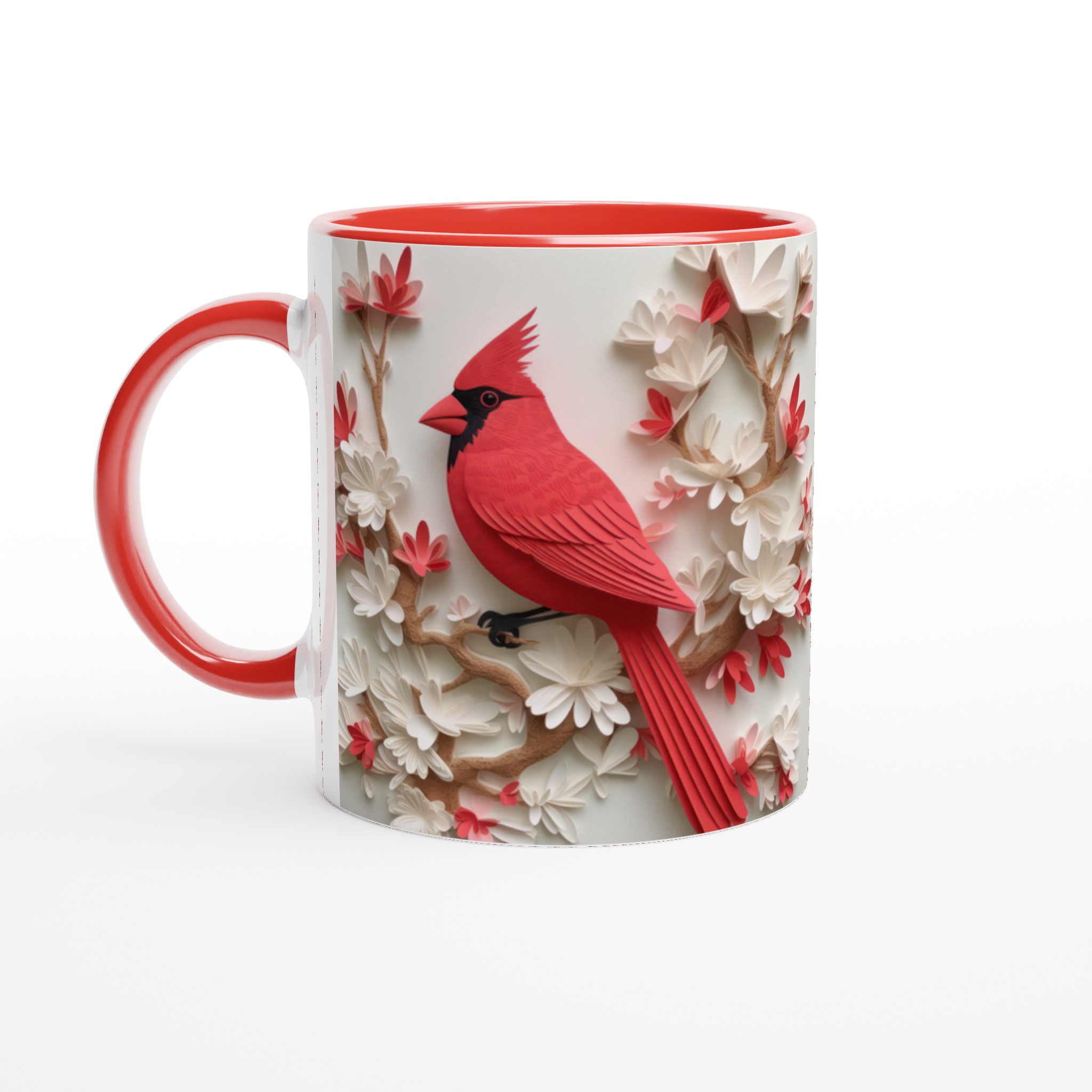 Vit 11oz keramisk mugg med elegant rött kardinalfågelmotiv – välj bland sju färgstarka keramiknyanser 5 99657d63-4cd0-4993-811e-a386b762823c