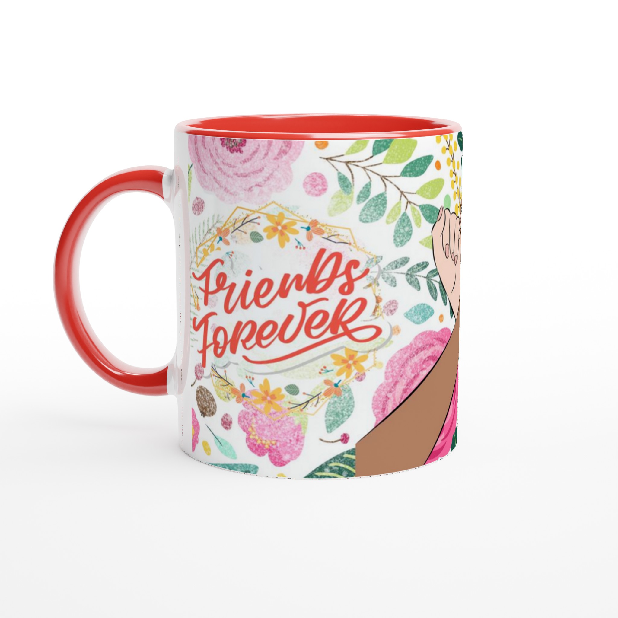Vit 11oz keramisk mugg med "Friends Forever" blomsterdesign – välj din favoritfärg för personlighet 5 99665569-4ecd-4f24-844c-fec002819c9c