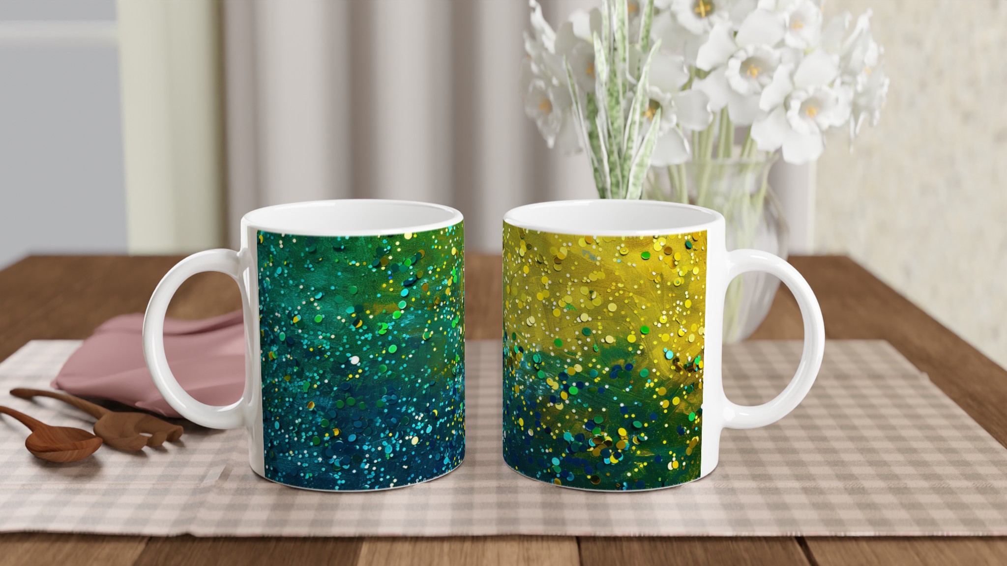 Vit 11oz keramisk mugg med glittrande festmotiv – välj bland sju färgstarka keramiknyanser 10 99bbffb4-31a2-4b81-8e59-8db4ff58ee22