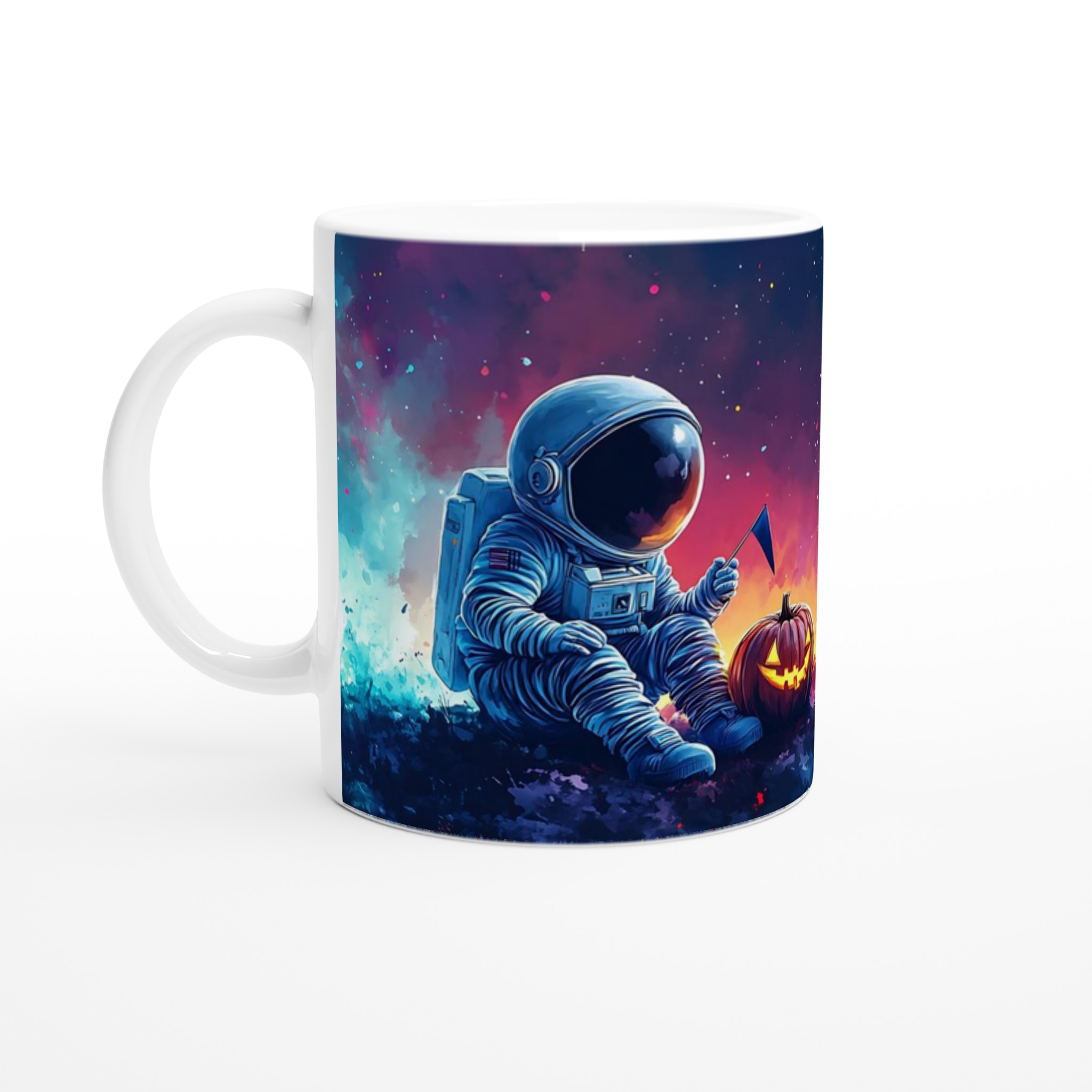 Kosmisk Halloween: Astronaut & Pumpa 11oz Keramisk Mugg – Välj bland 7 Livfulla Färger! 1 99c22e98-6d01-42ab-b17e-e738a1dd97c3