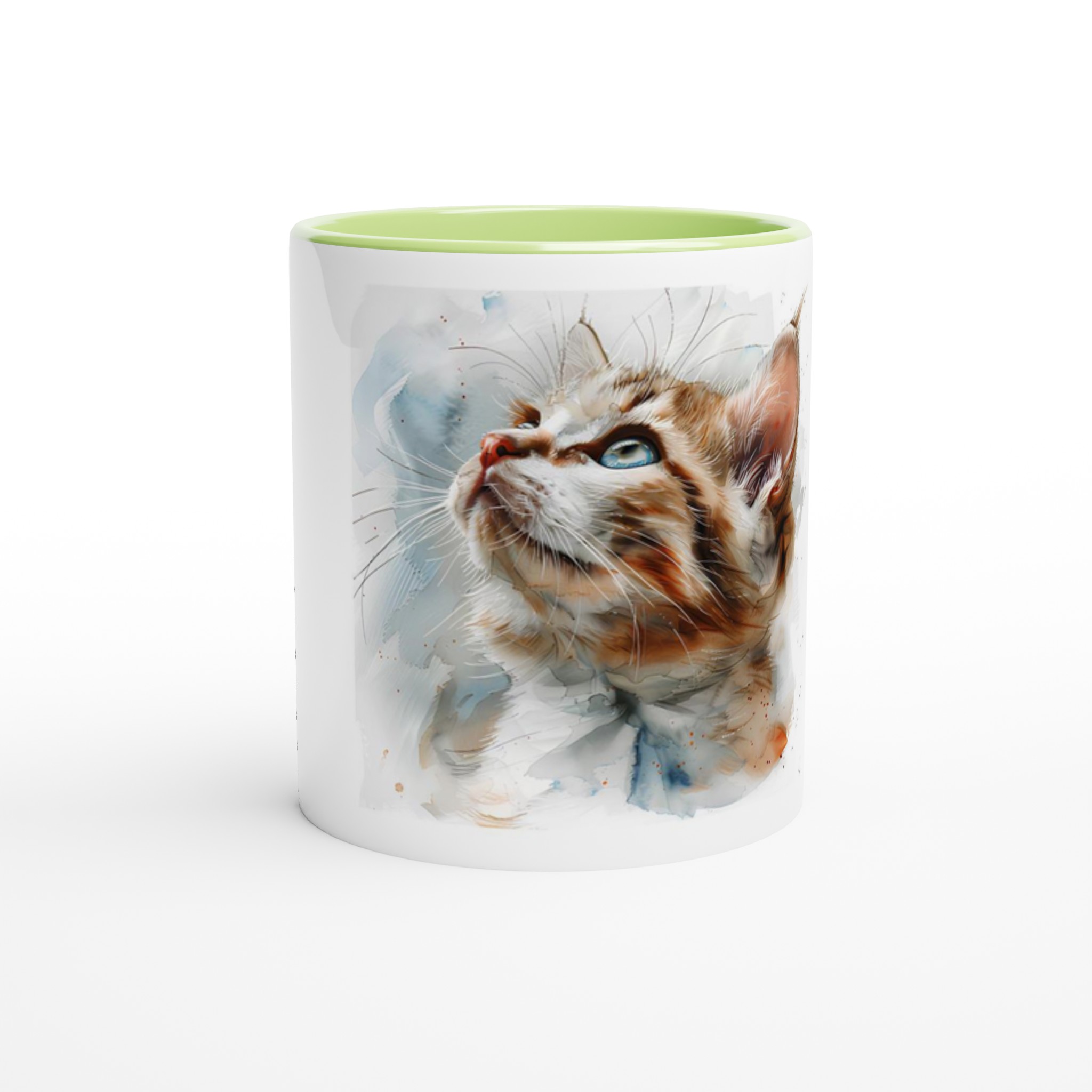 Curious Kitten Akvarell Keramikmugg - 11oz, Färgad Insida & Handtag i ditt val av 6 nyanser 4 99db1b8f-4c86-4626-ba41-0c909c557ba7