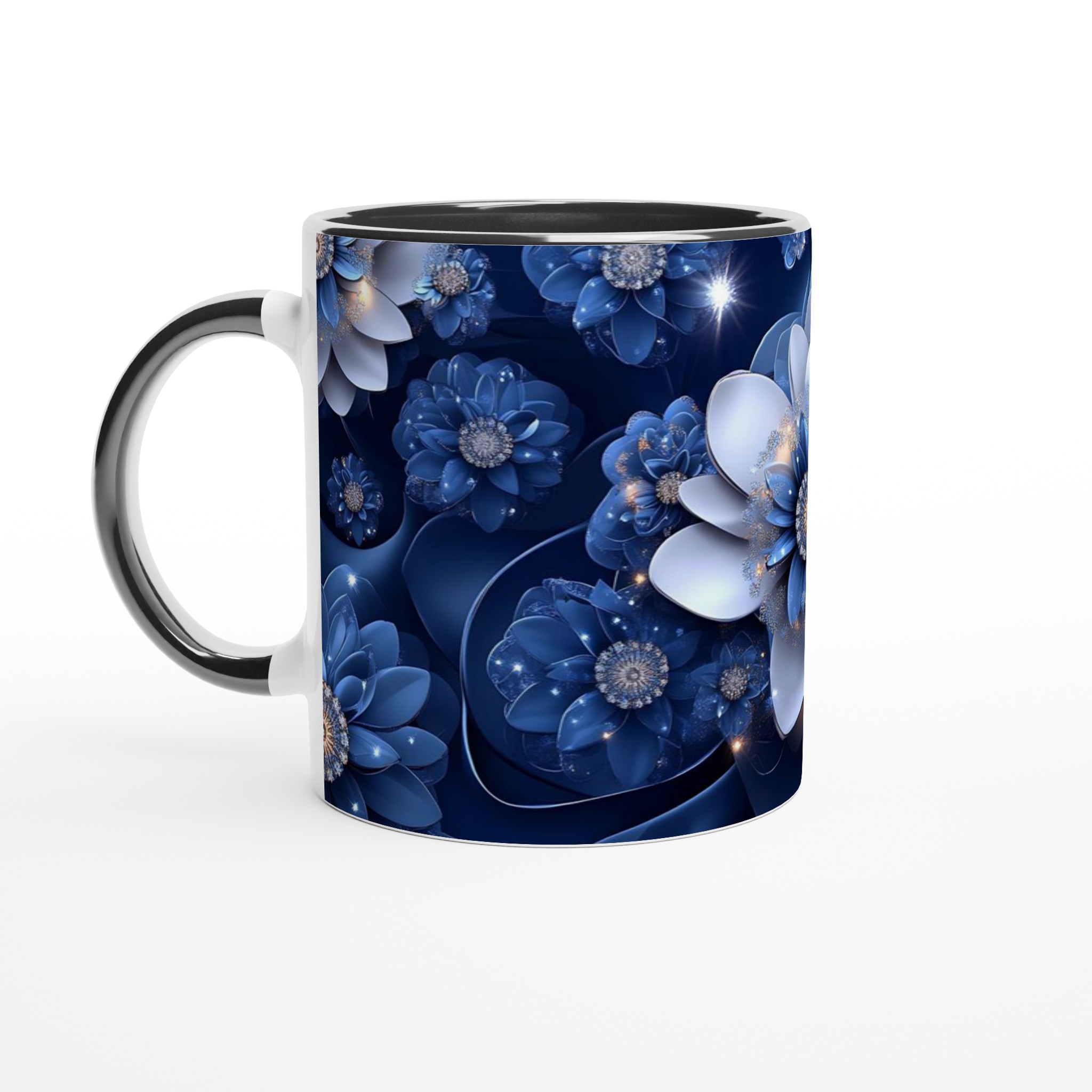 Glittrande Midnattsblå Blomma Keramisk Mugg – 11oz, Välj Din Färg! 4 9a04647c-df6a-4334-9152-87ea5e2a2e24
