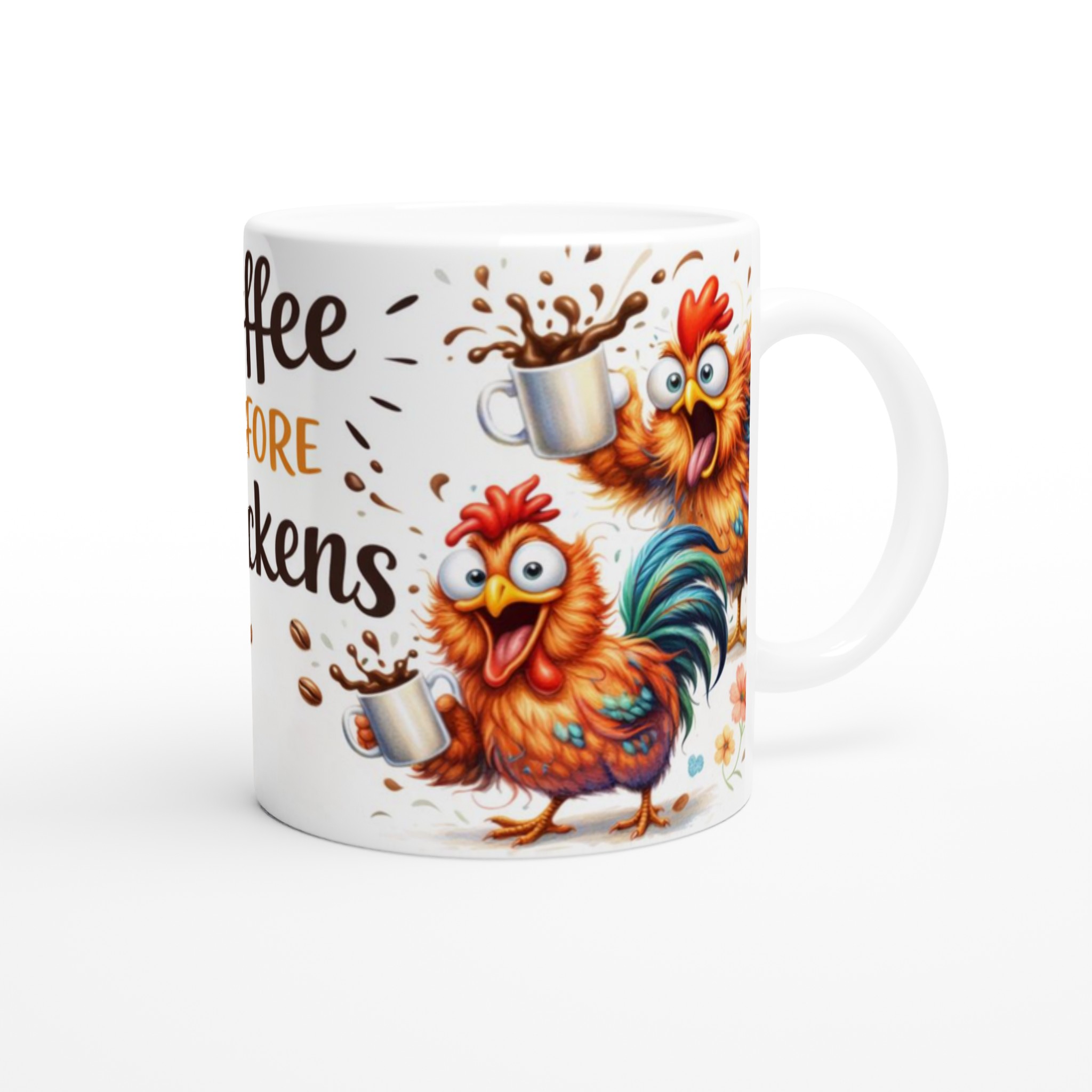 Vit 11oz keramisk mugg med livfullt kaffekycklingmotiv i flera färger 10 9a3cda83-879b-4fd0-924d-525ed4cc8b94