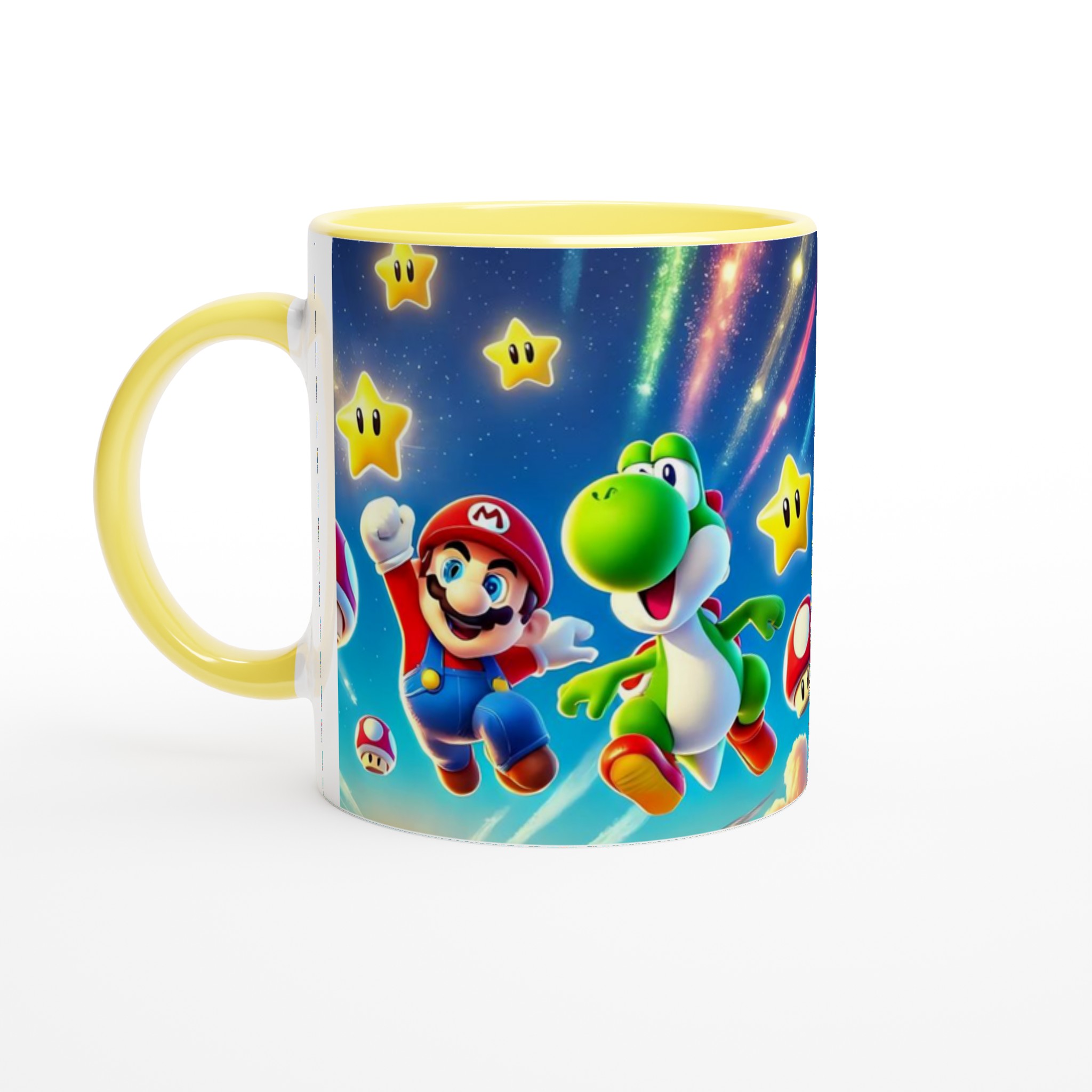 Vit 11oz keramisk mugg med färgstarka spelkaraktärer och magiska stjärnor – välj din keramiska färg 3 9a634267-97ac-4d5d-81e6-728702cc664d