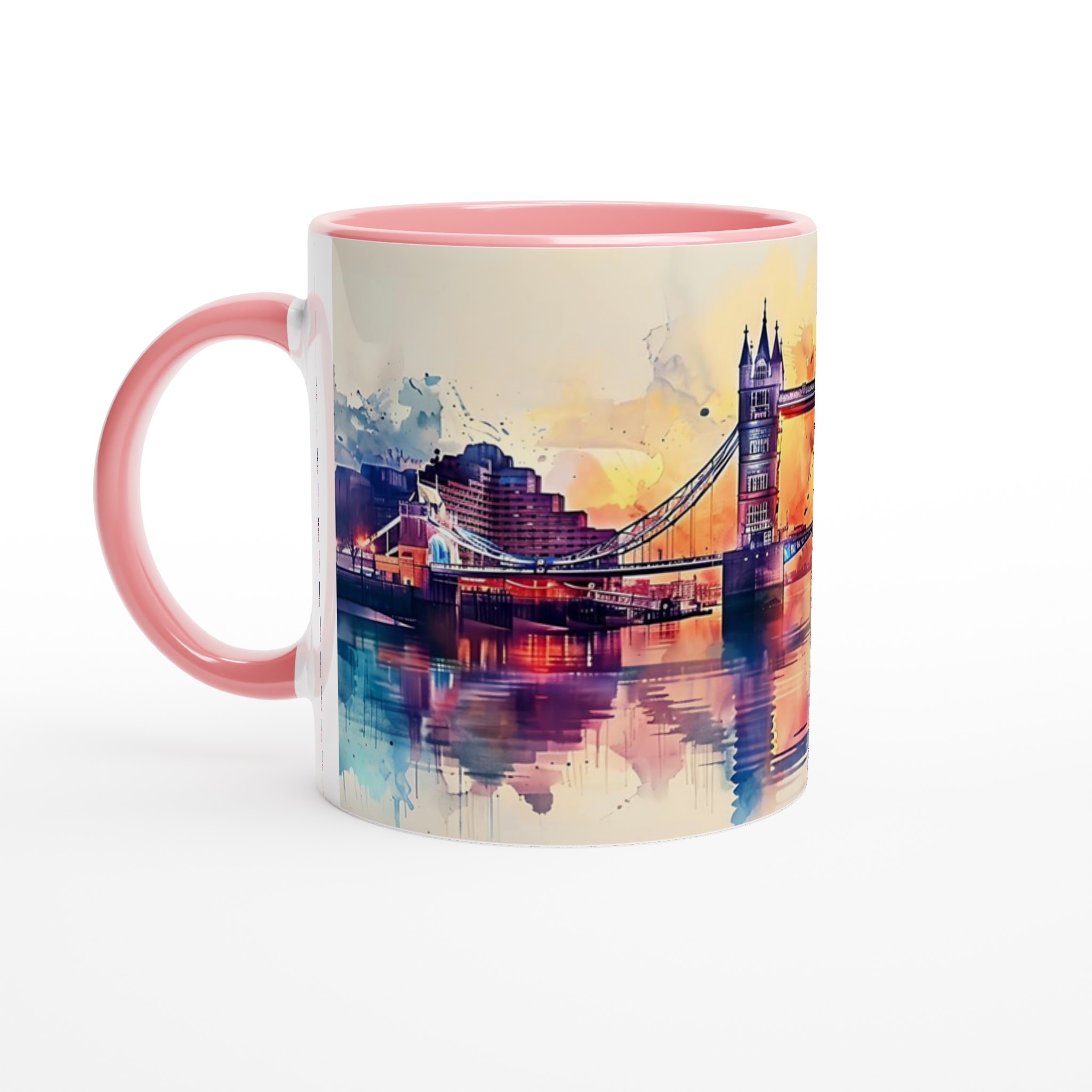 London Bridge Akvarellmugg – Konstnärligt Stadsscapes, 11oz Keramikmugg i ditt val av sju livliga färger 6 9a65dce6-aeef-4f37-ab4d-1affdce5cf3a